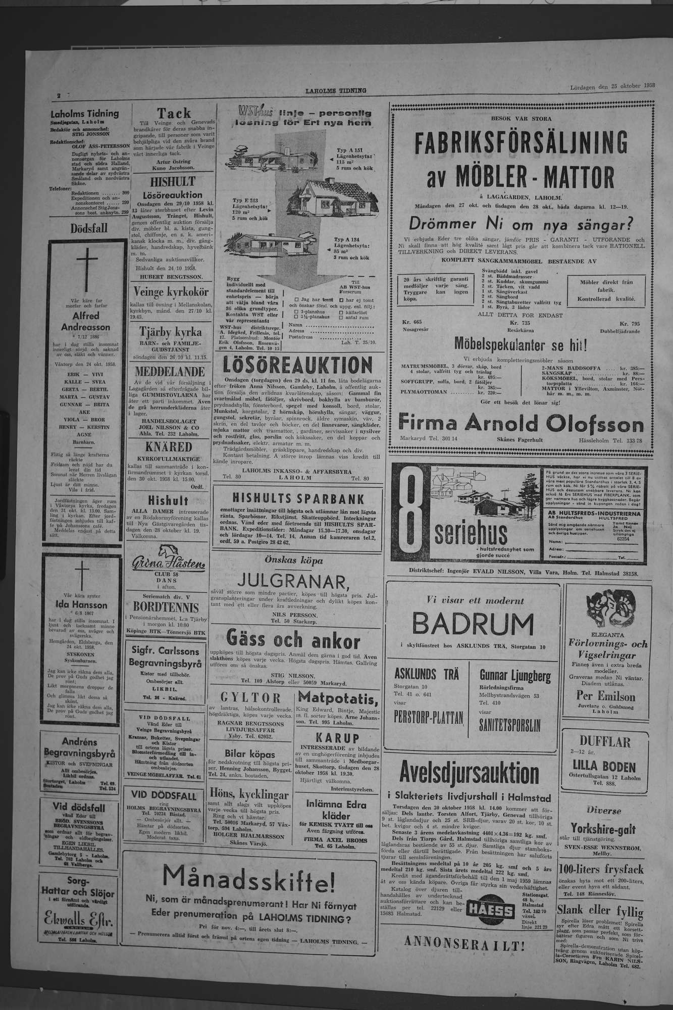 Laholms Tidning Lördag 25 oktober 1958, sida 2