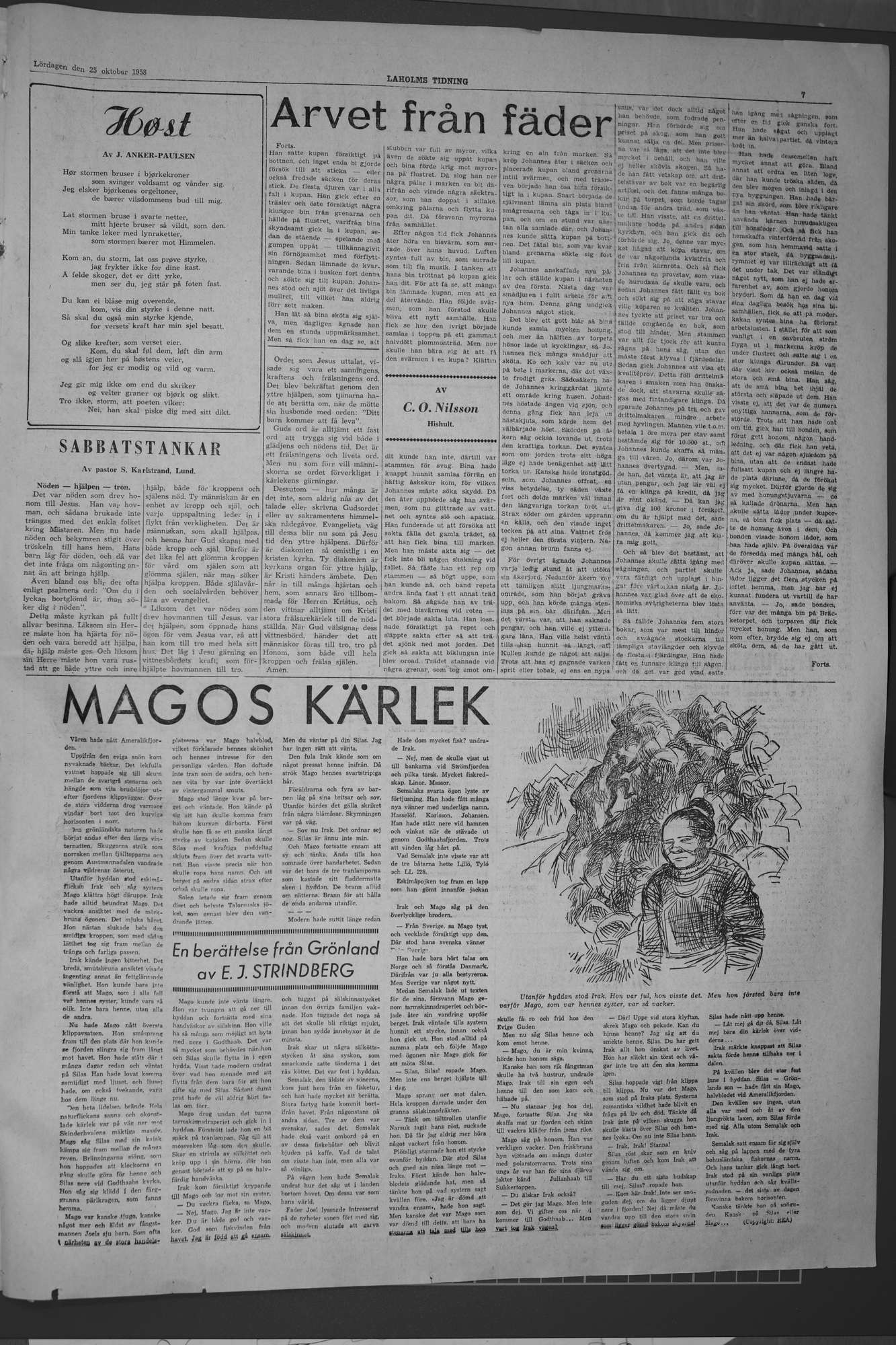 Laholms Tidning Lördag 25 oktober 1958, sida 7