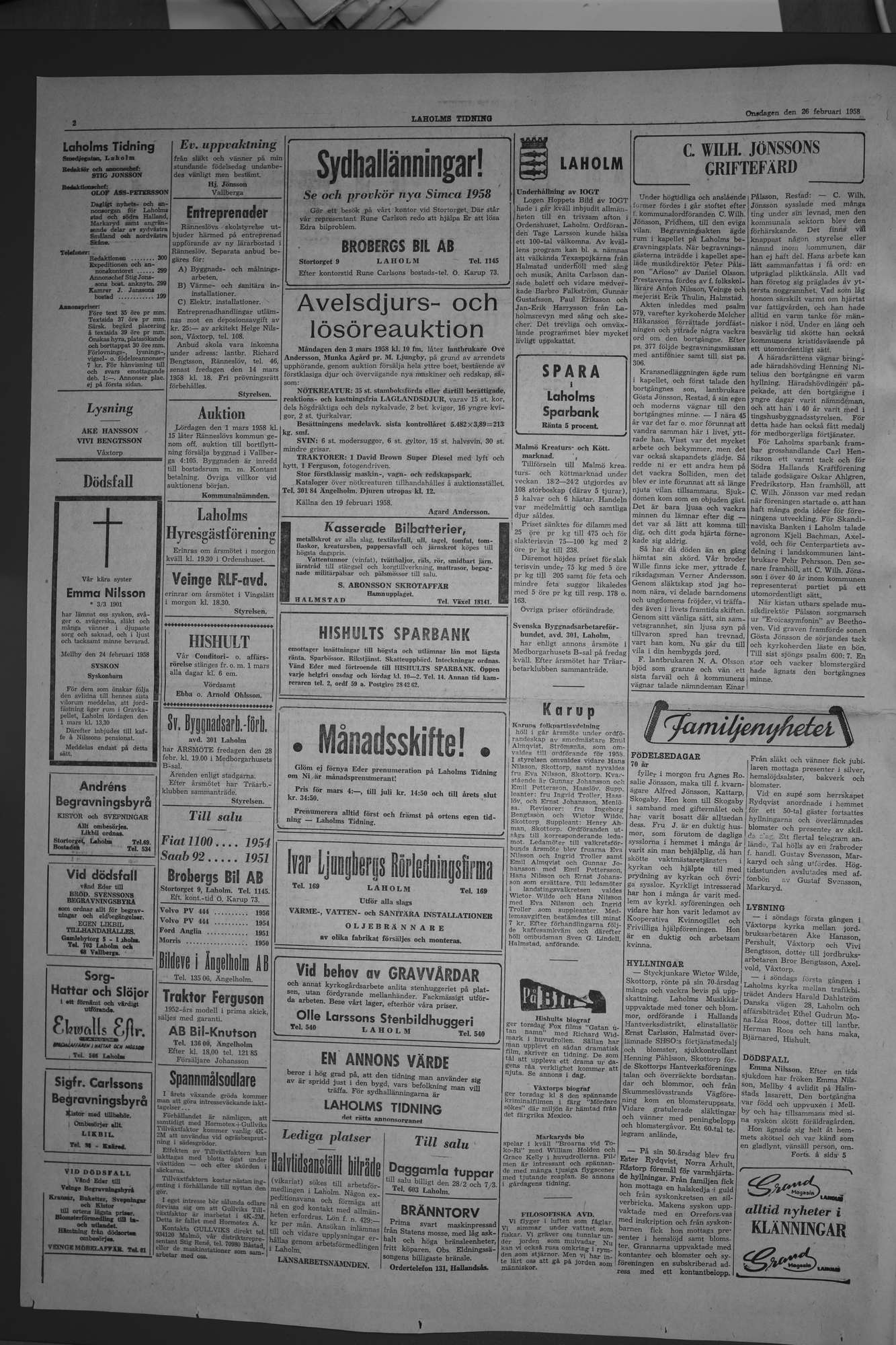 Laholms Tidning Onsdag 26 februari 1958, sida 2