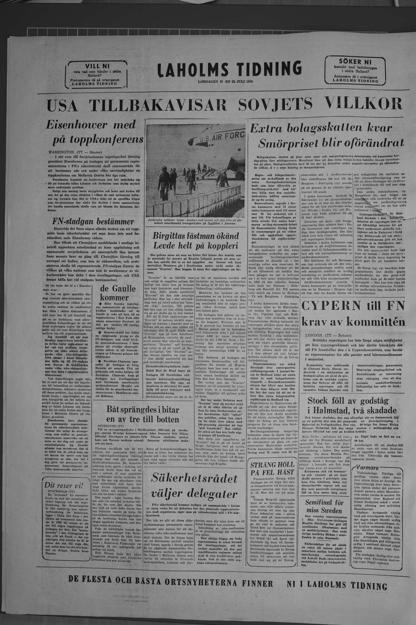 Laholms Tidning Lördag 26 juli 1958, sida 8