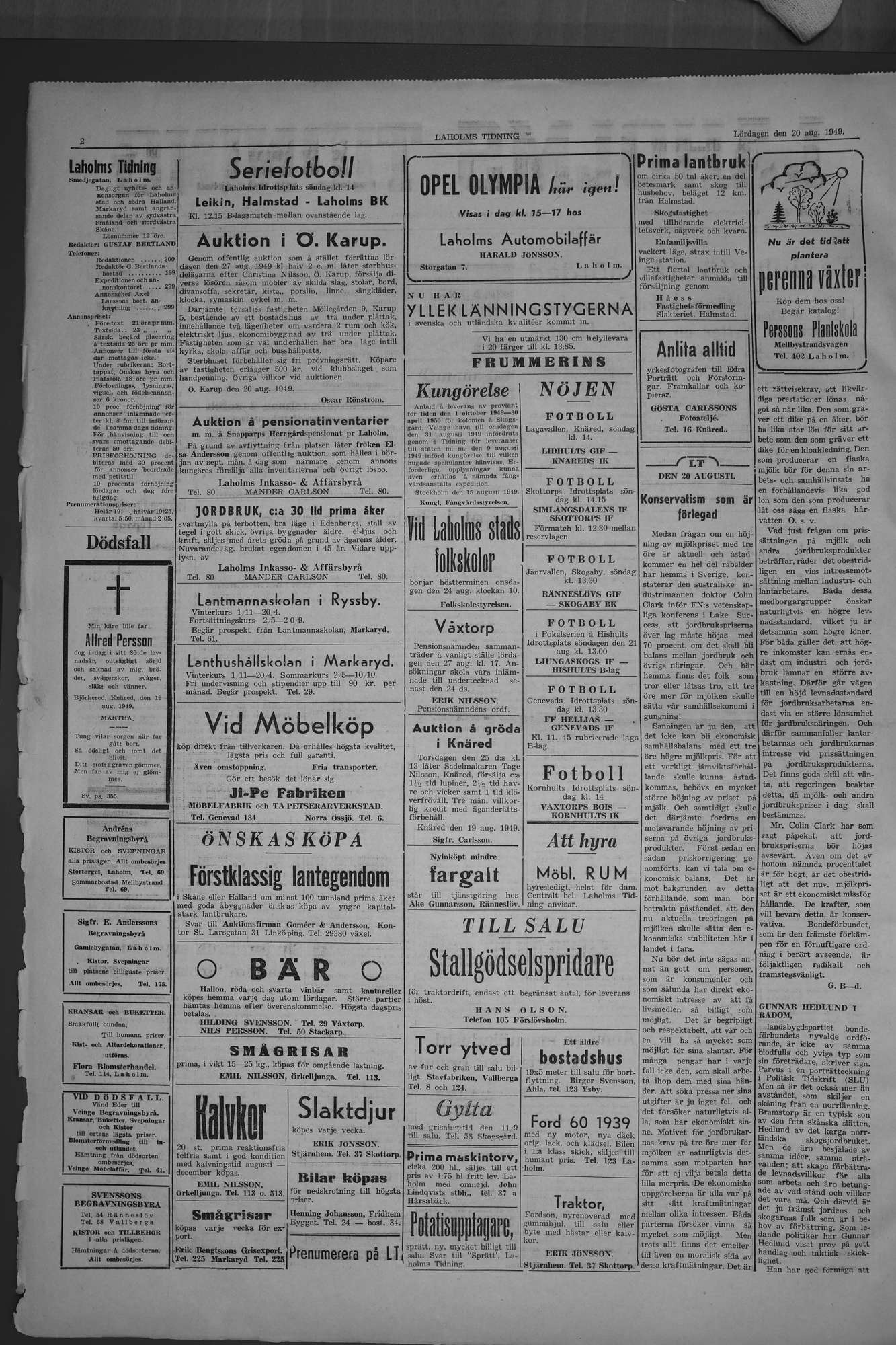 Laholms Tidning Lördag 20 augusti 1949, sida 2