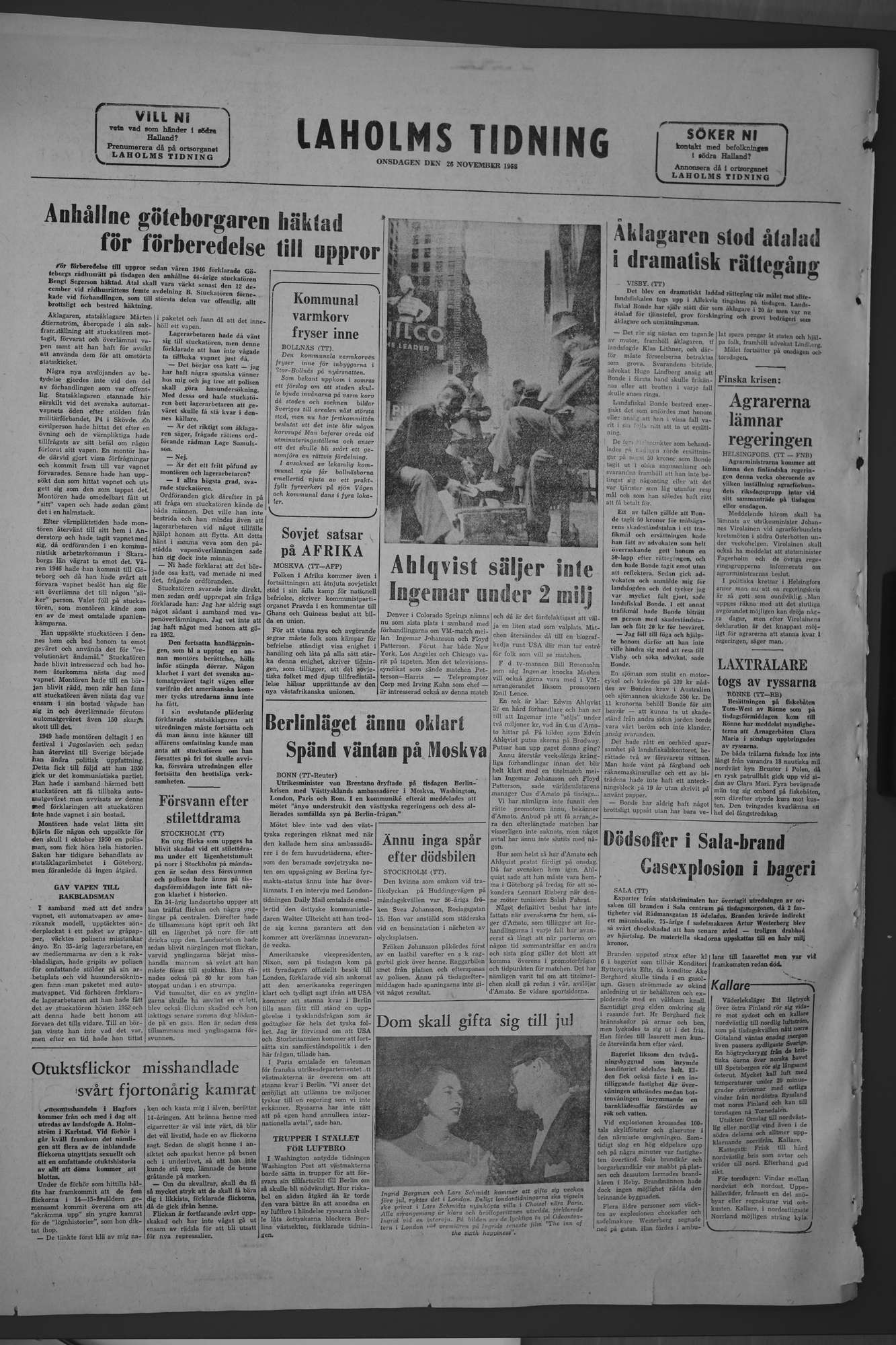 Laholms Tidning Onsdag 26 november 1958, sida 8