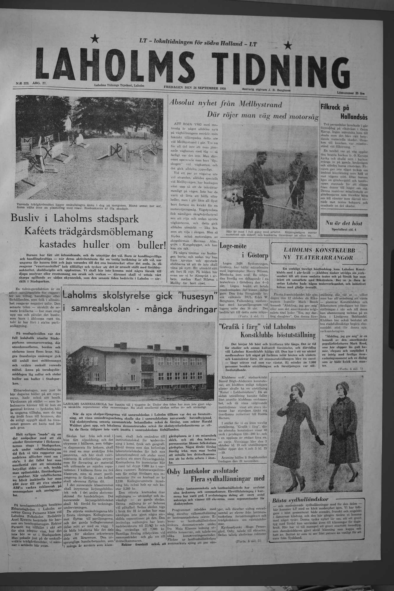 Laholms Tidning Fredag 26 september 1958, sida 1