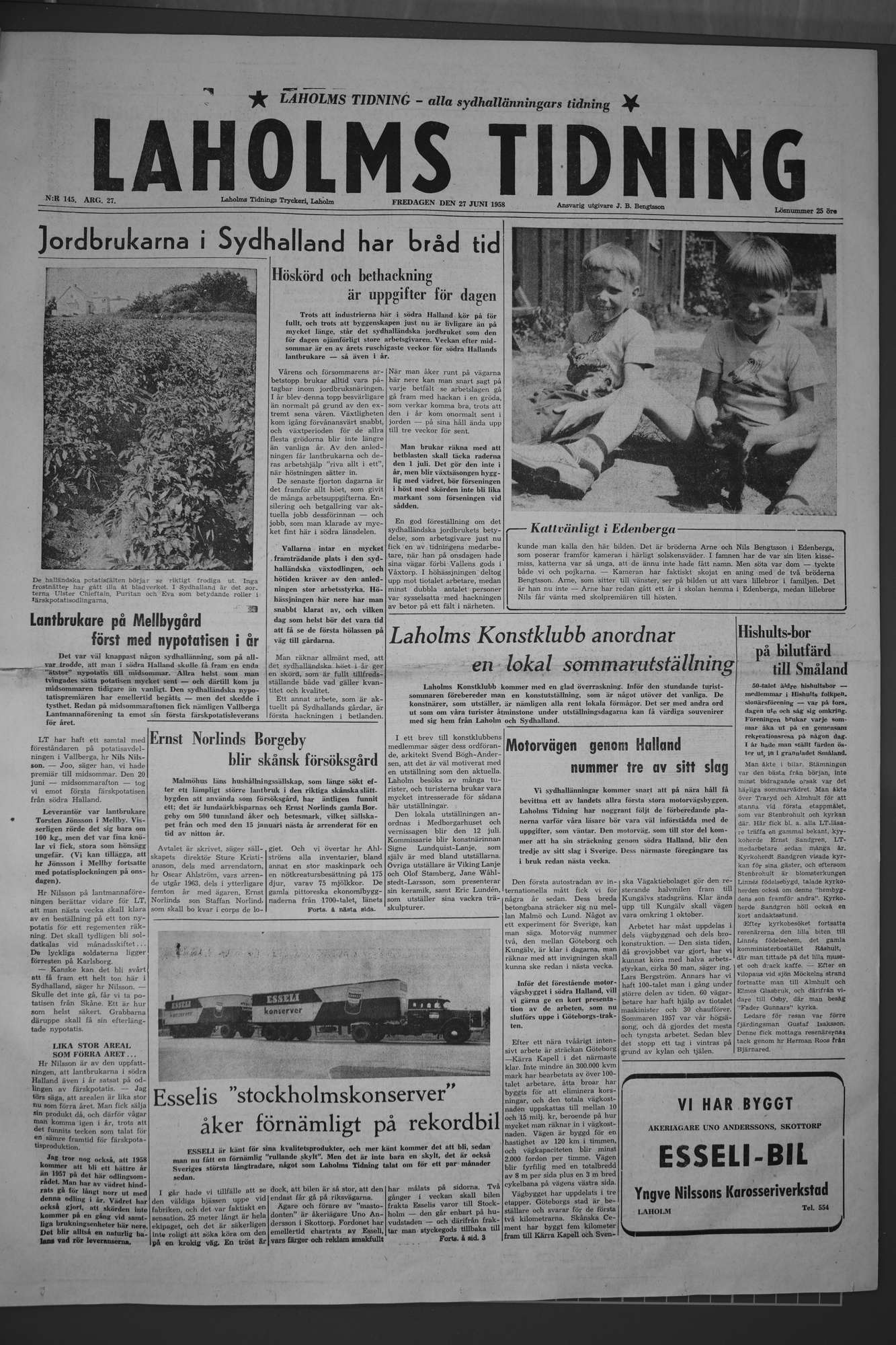 Laholms Tidning Fredag 27 juni 1958, sida 1