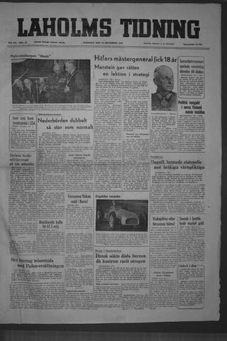 Förstasidan, Tisdag 20 december 1949