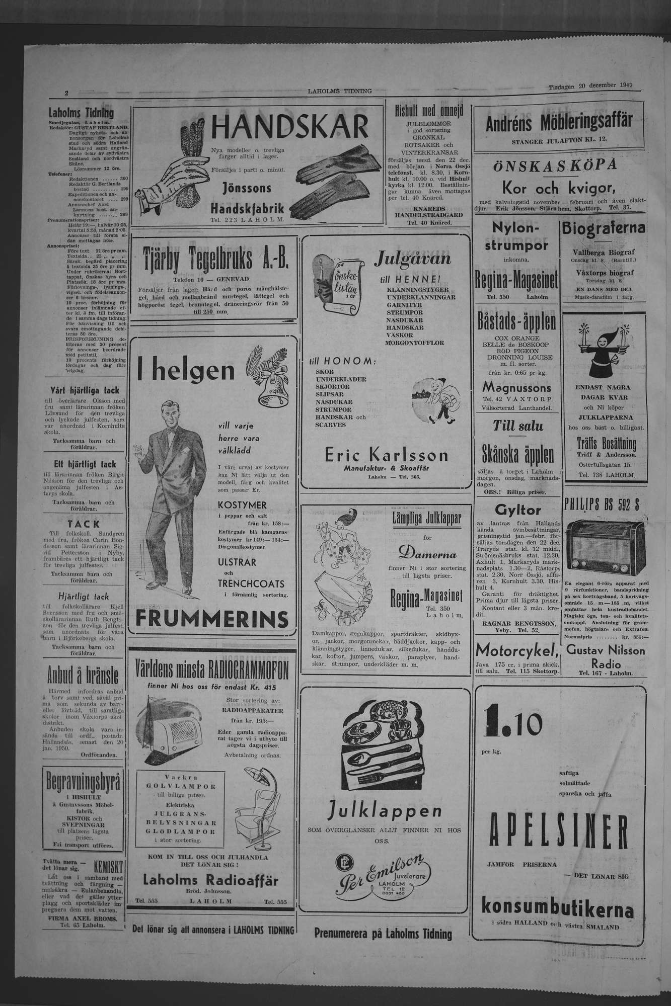 Laholms Tidning Tisdag 20 december 1949, sida 2