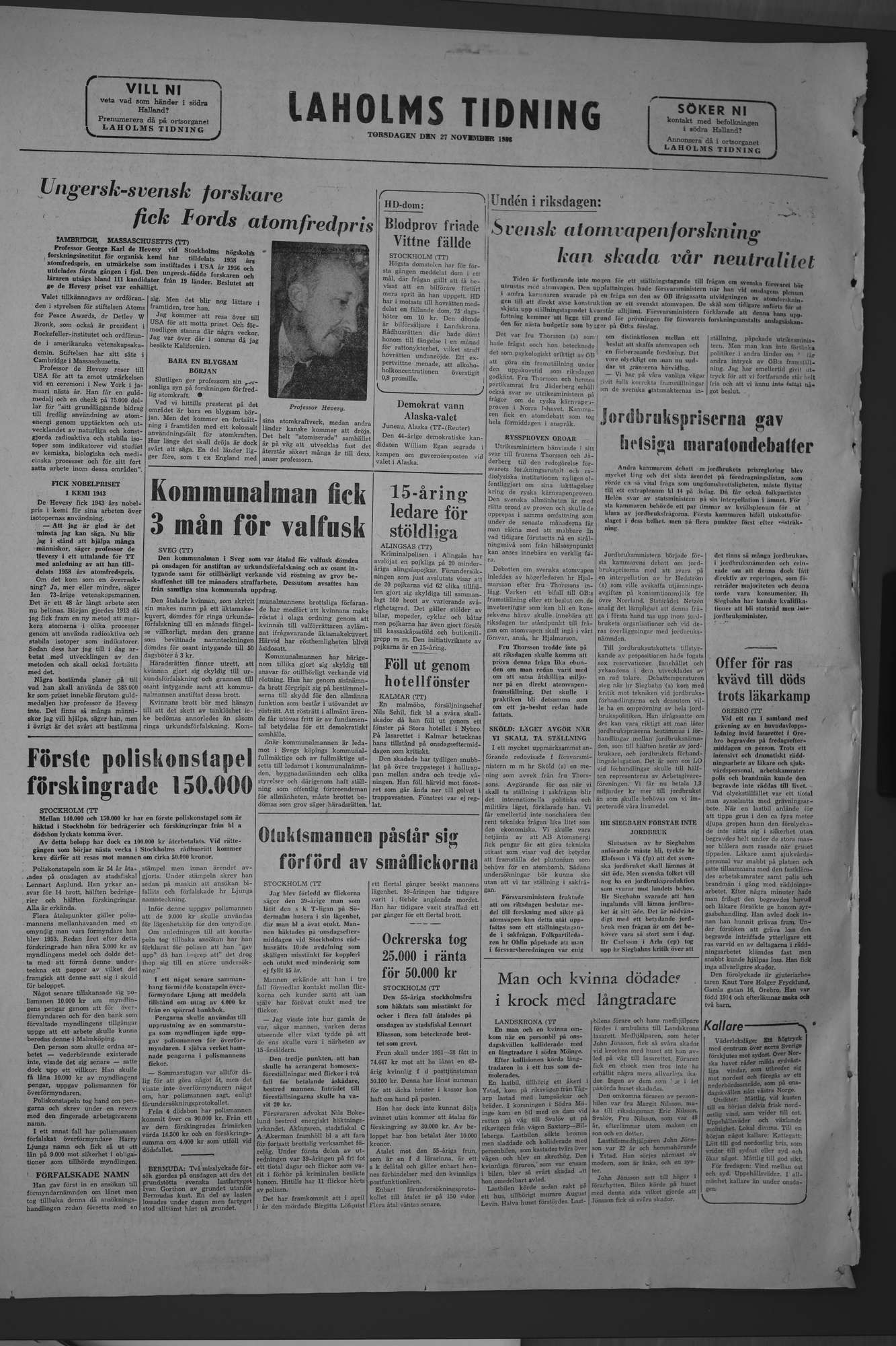 Laholms Tidning Torsdag 27 november 1958, sida 8