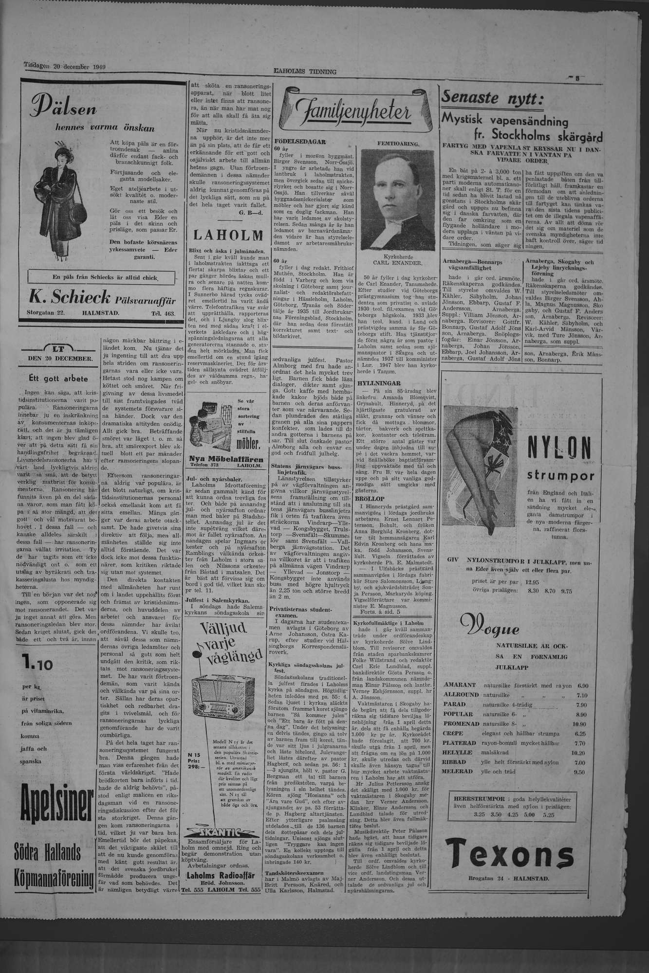 Laholms Tidning Tisdag 20 december 1949, sida 3