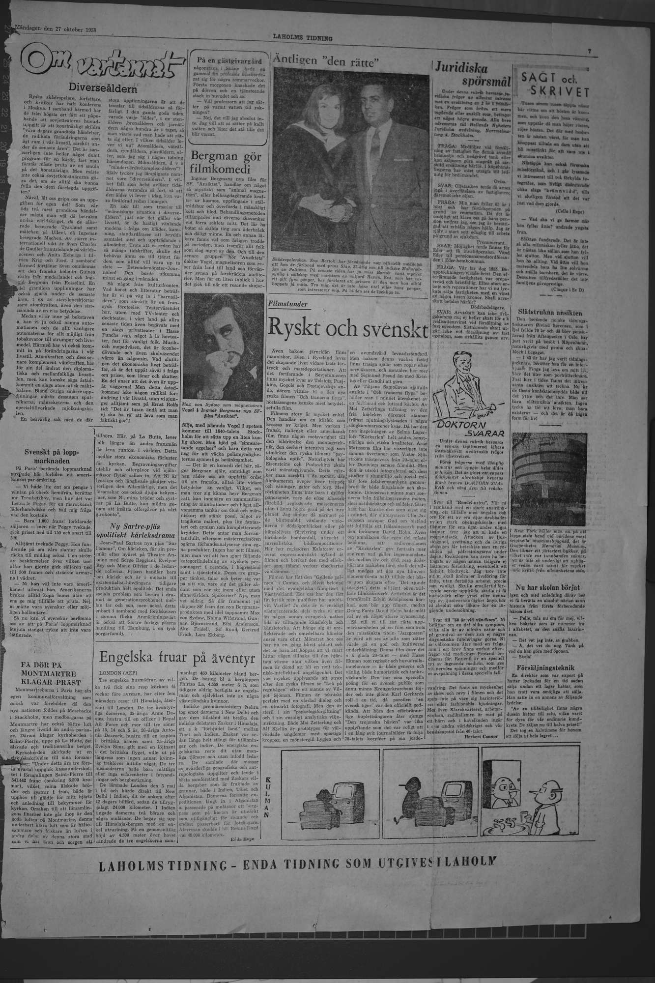 Laholms Tidning Måndag 27 oktober 1958, sida 7