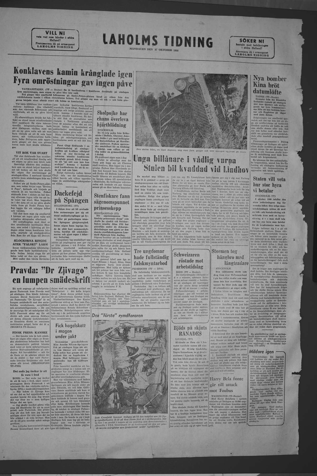 Laholms Tidning Måndag 27 oktober 1958, sida 8