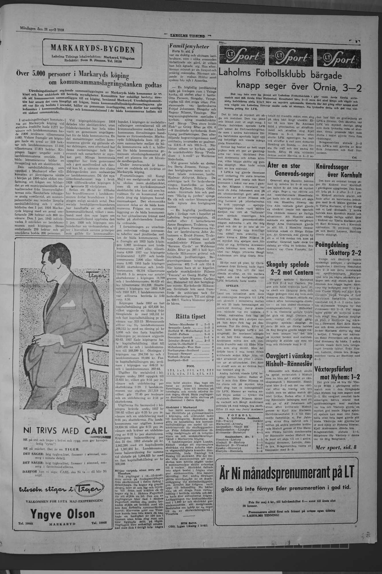 Laholms Tidning Måndag 28 april 1958, sida 5