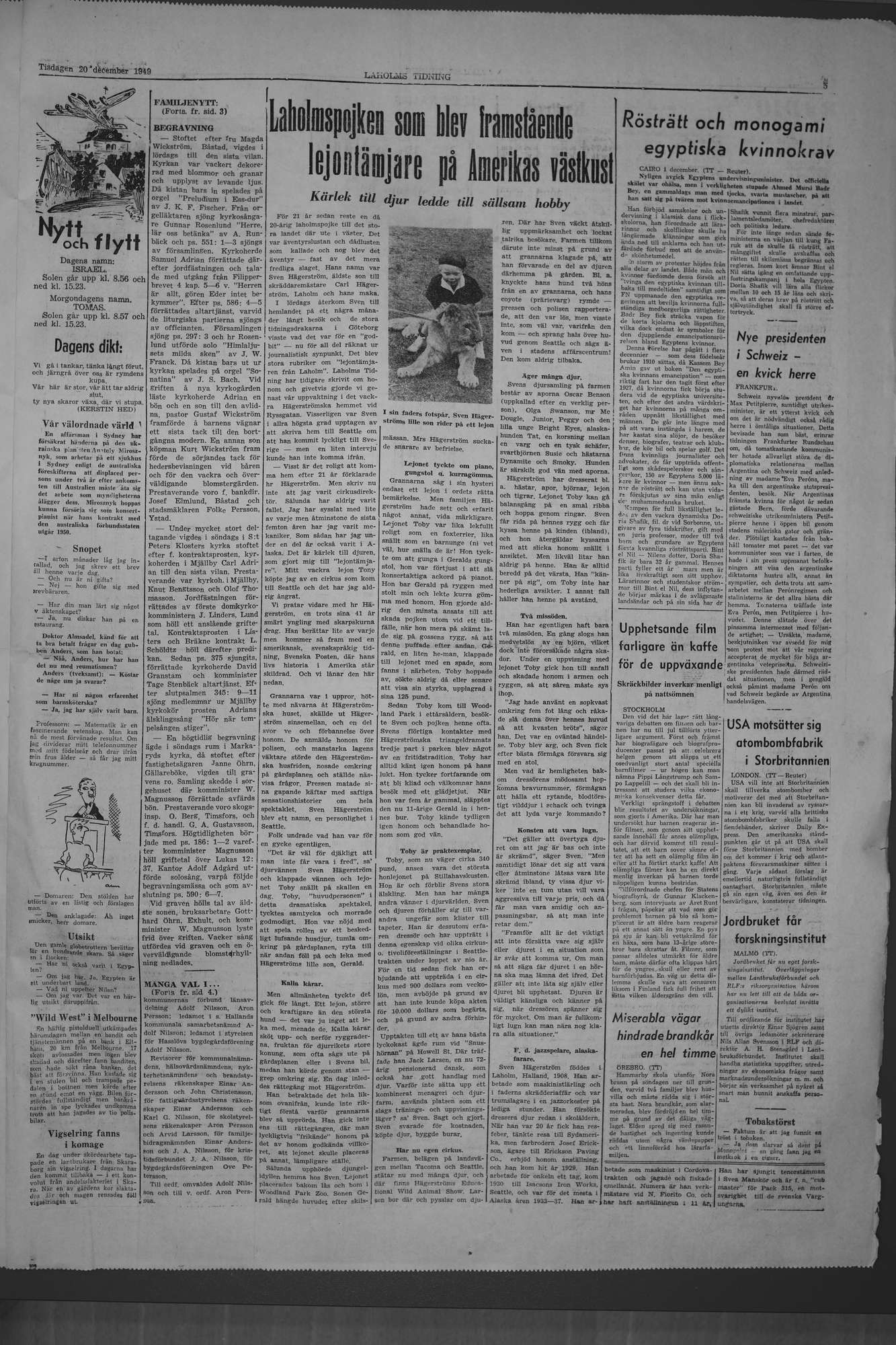 Laholms Tidning Tisdag 20 december 1949, sida 5