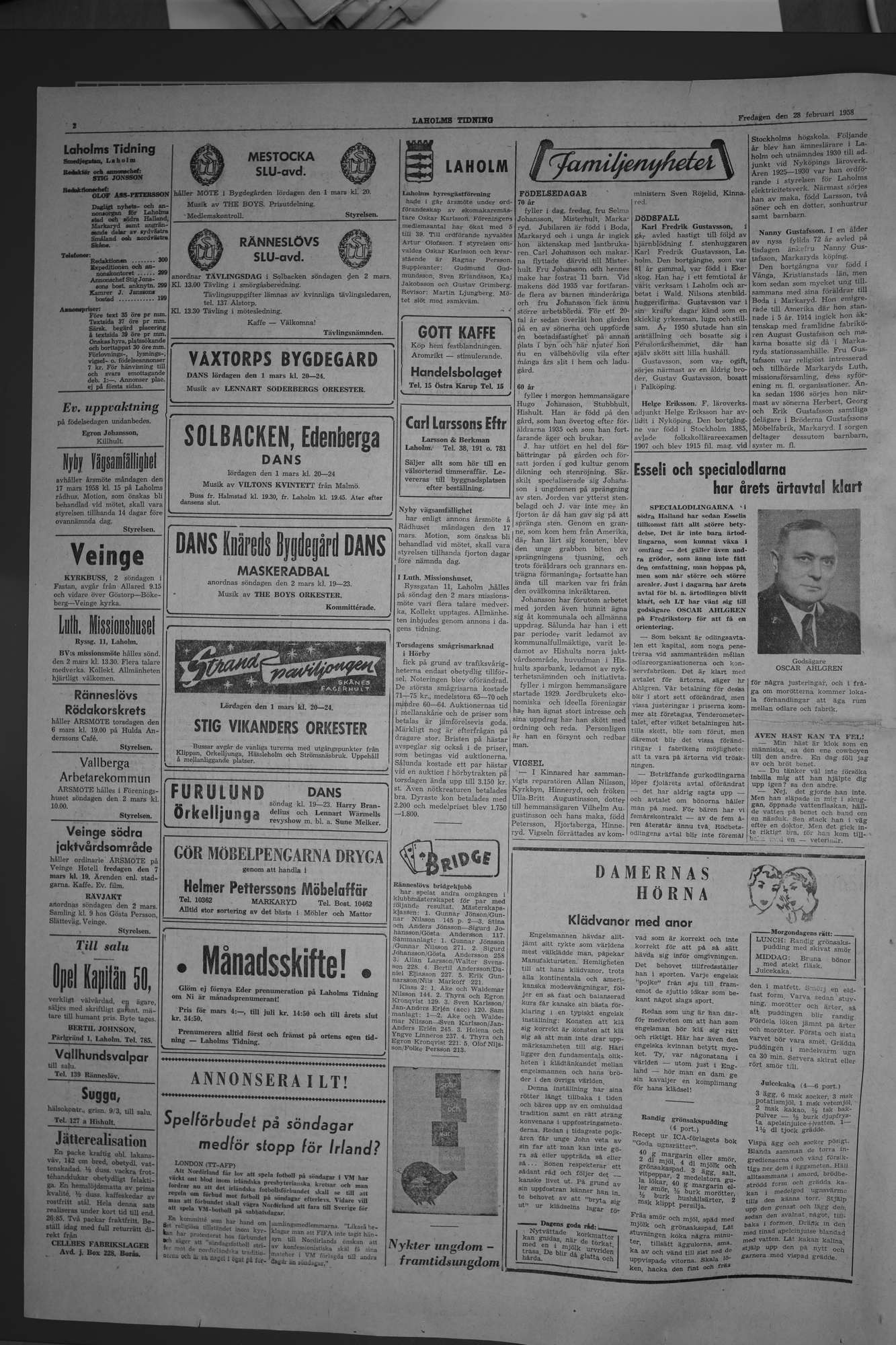 Laholms Tidning Fredag 28 februari 1958, sida 2
