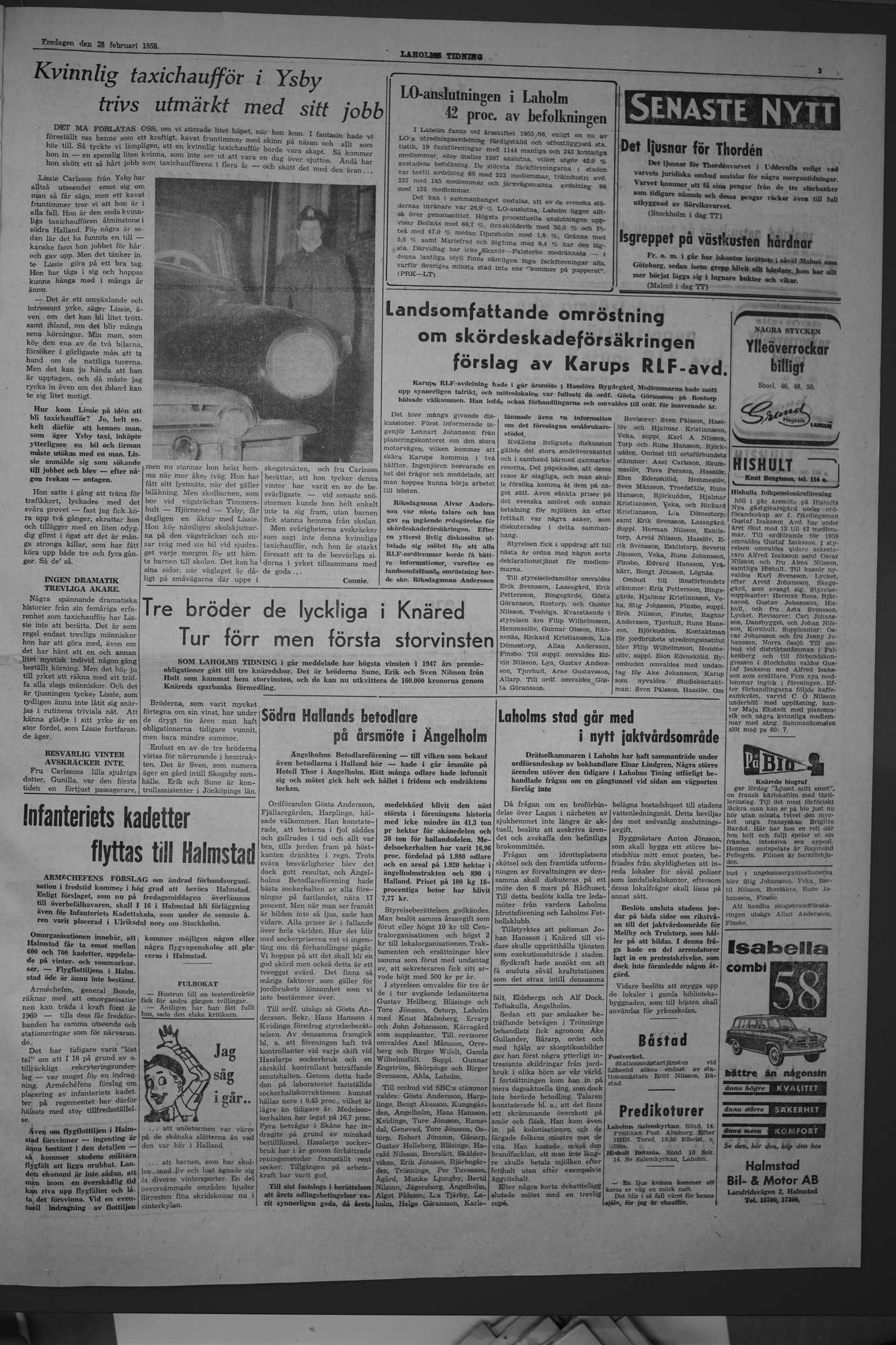 Laholms Tidning Fredag 28 februari 1958, sida 3