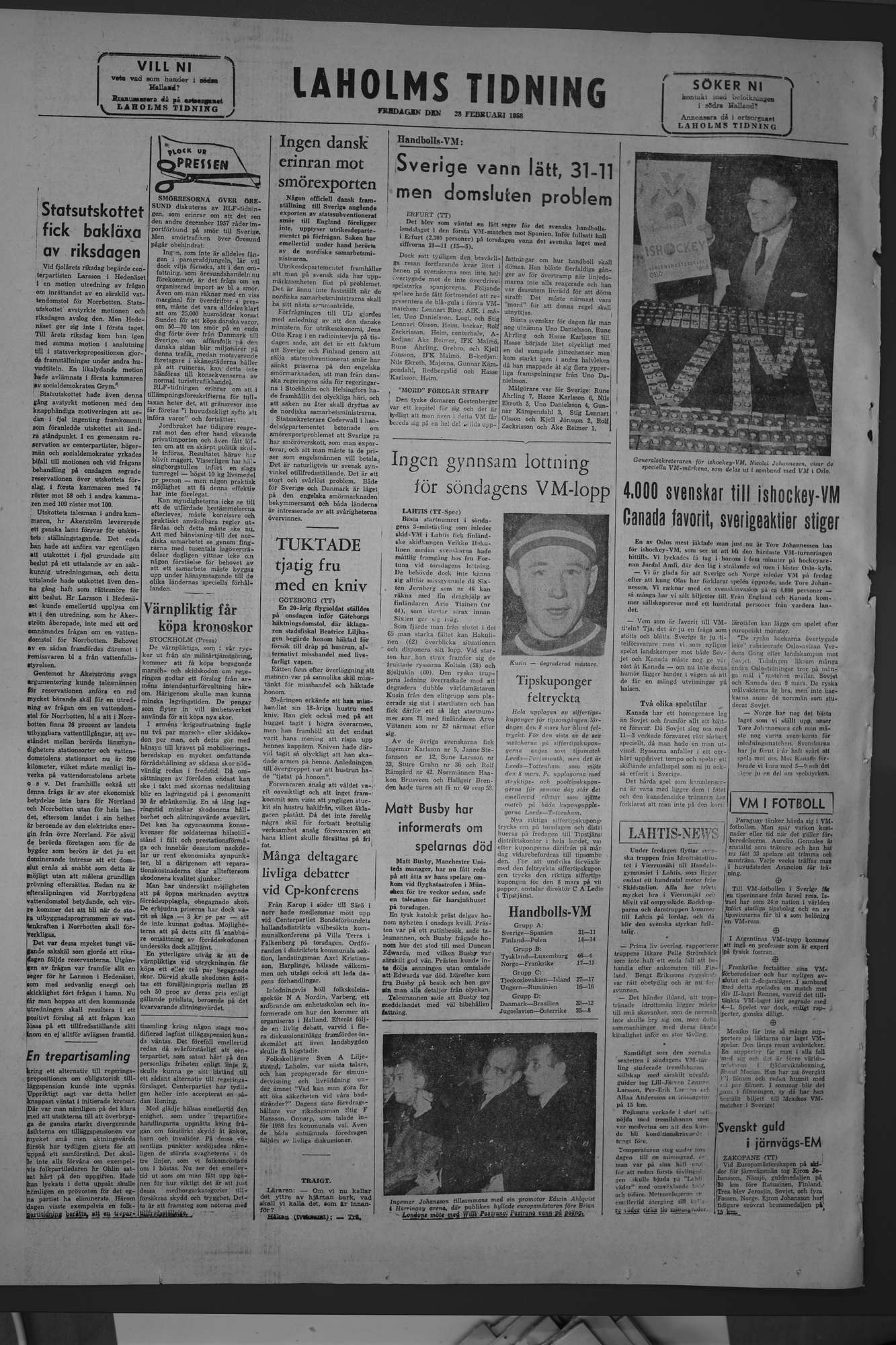 Laholms Tidning Fredag 28 februari 1958, sida 8