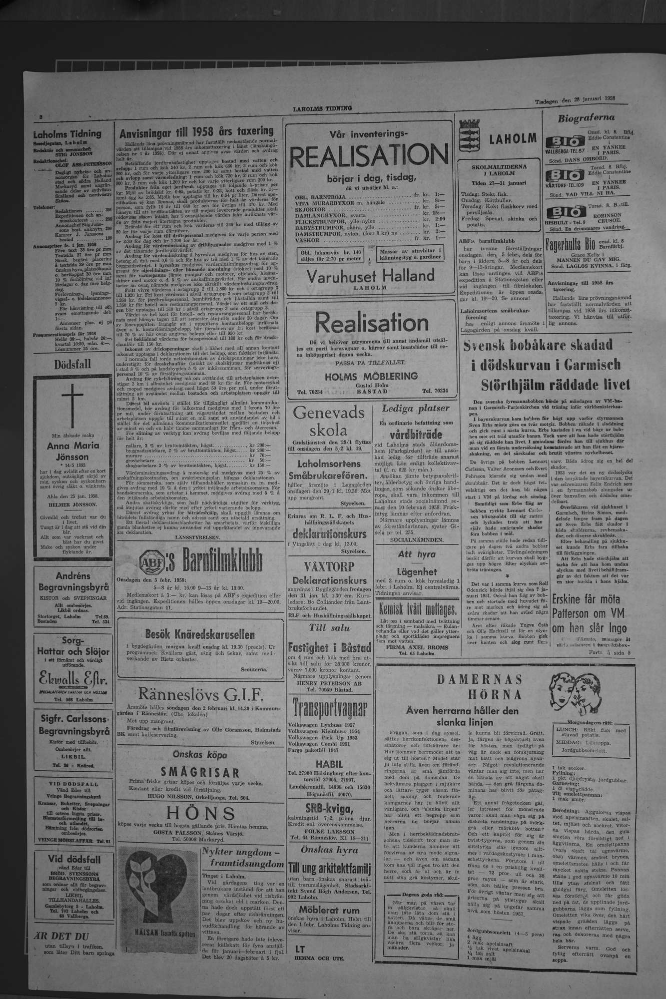 Laholms Tidning Tisdag 28 januari 1958, sida 2