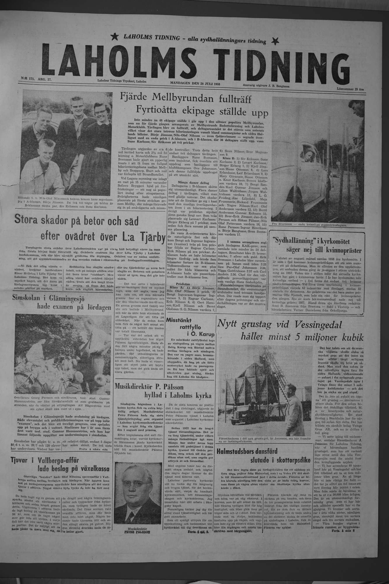 Laholms Tidning Måndag 28 juli 1958, sida 1
