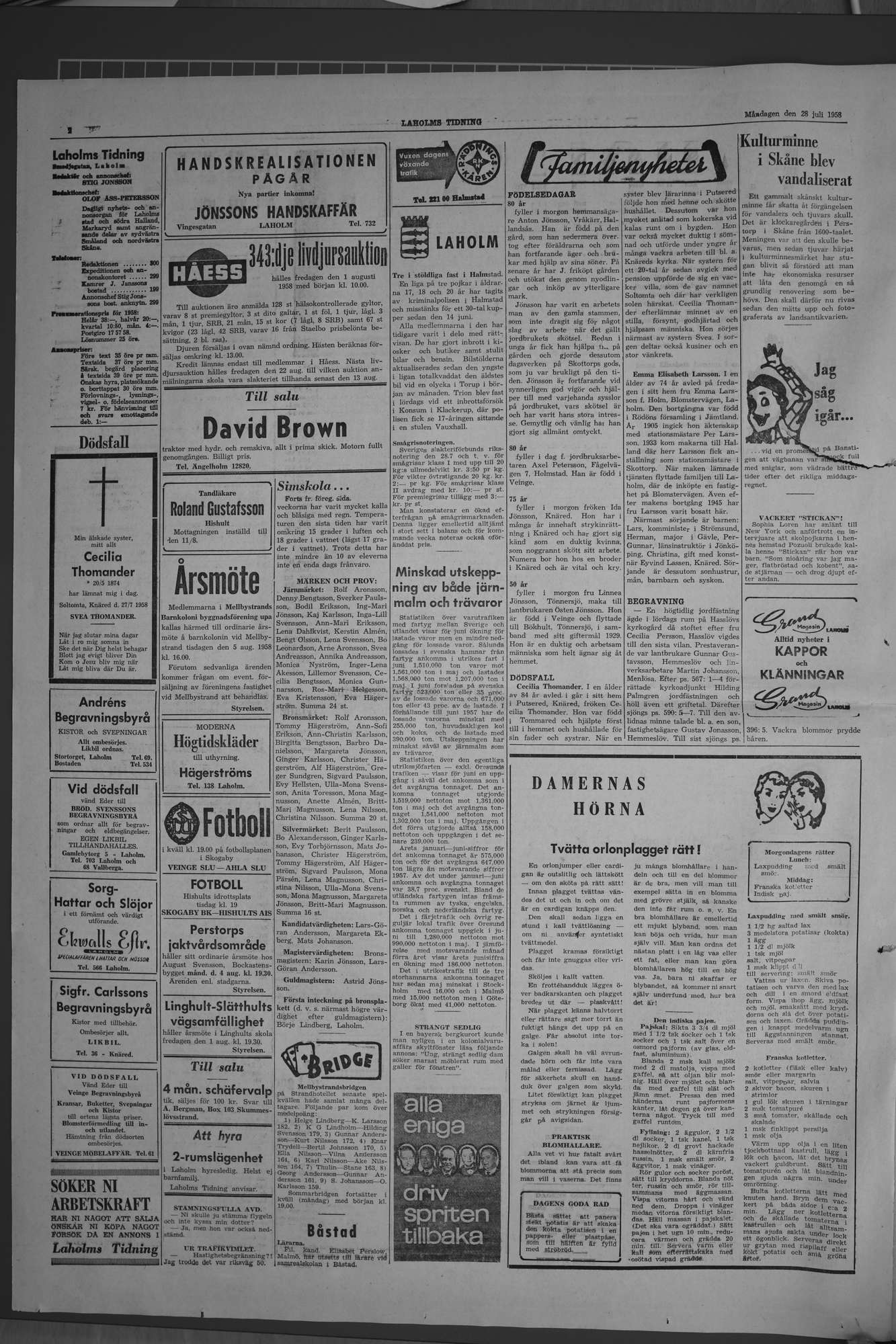 Laholms Tidning Måndag 28 juli 1958, sida 2