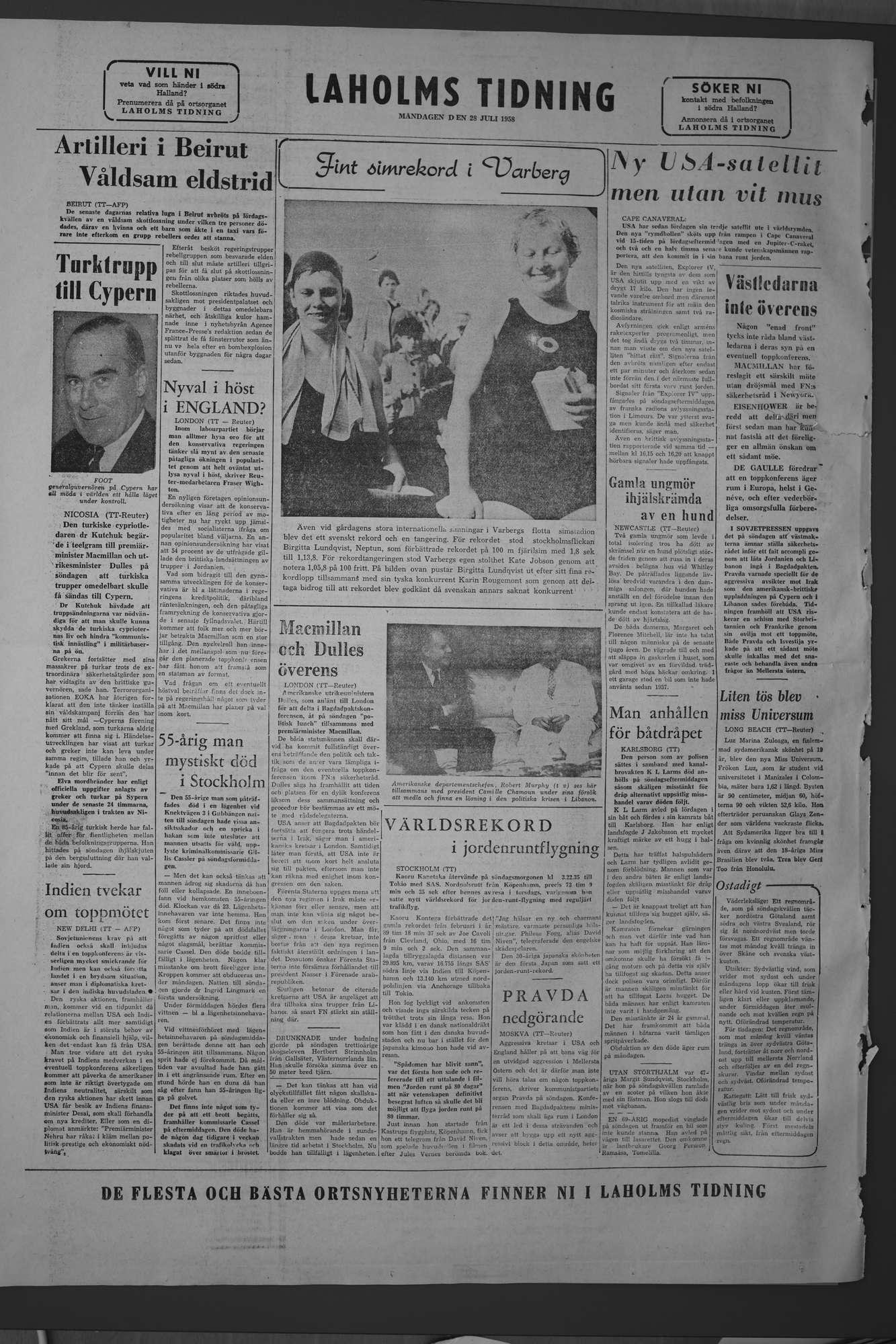 Laholms Tidning Måndag 28 juli 1958, sida 8