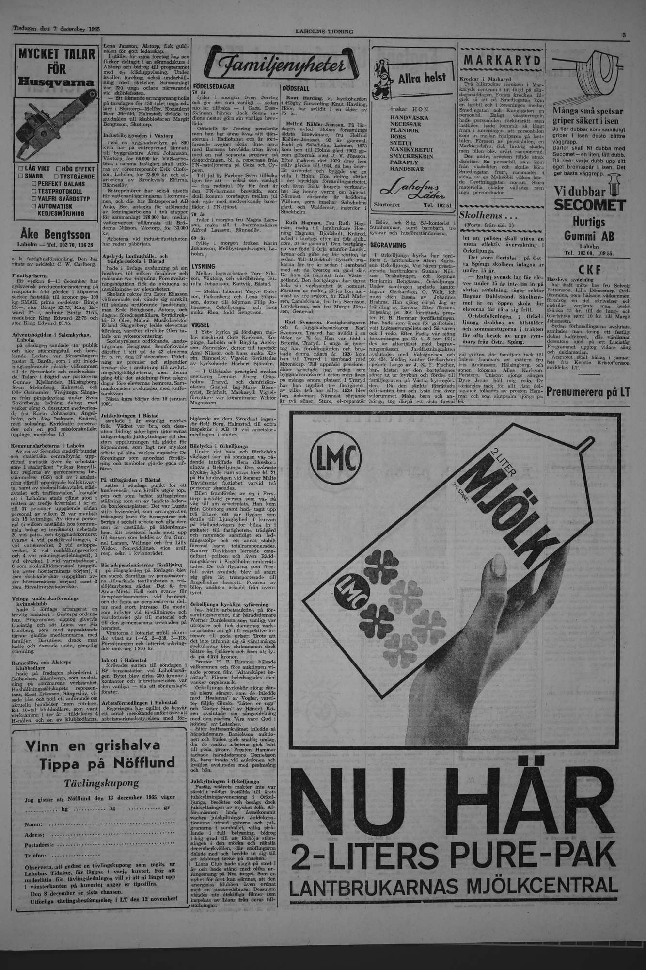 Laholms Tidning Tisdag 7 december 1965, sida 3