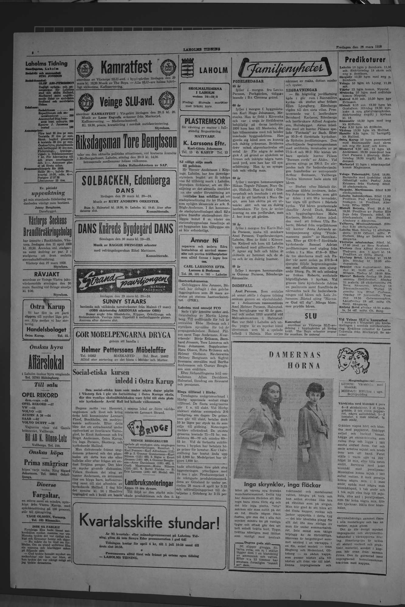 Laholms Tidning Fredag 28 mars 1958, sida 2