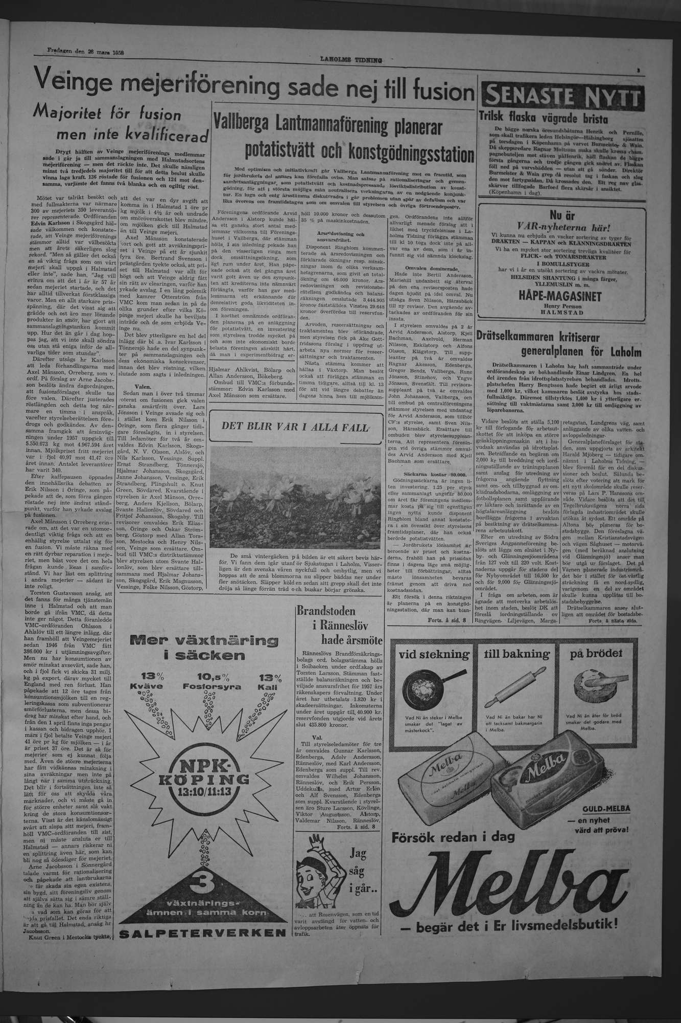 Laholms Tidning Fredag 28 mars 1958, sida 3