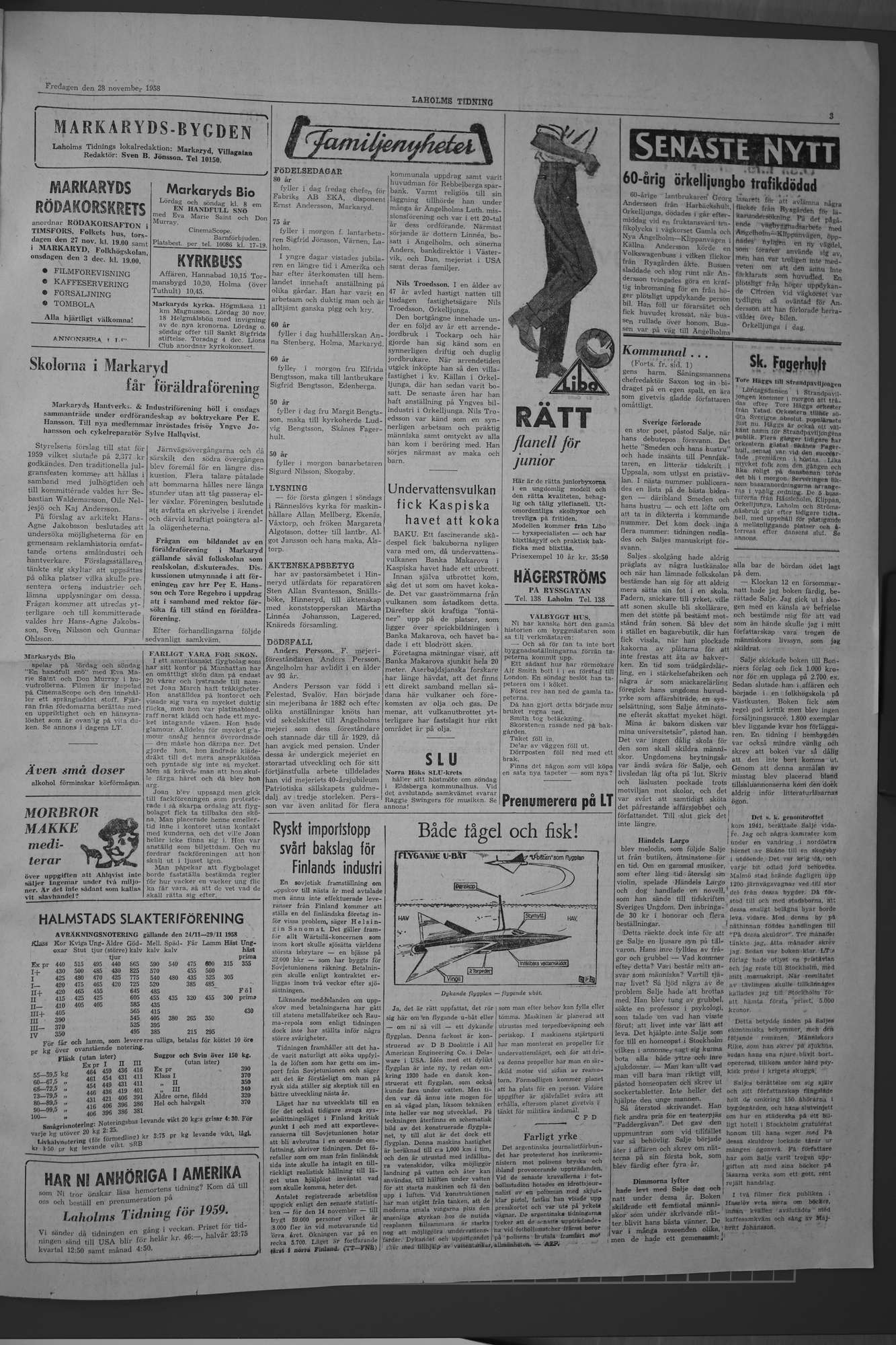 Laholms Tidning Fredag 28 november 1958, sida 3