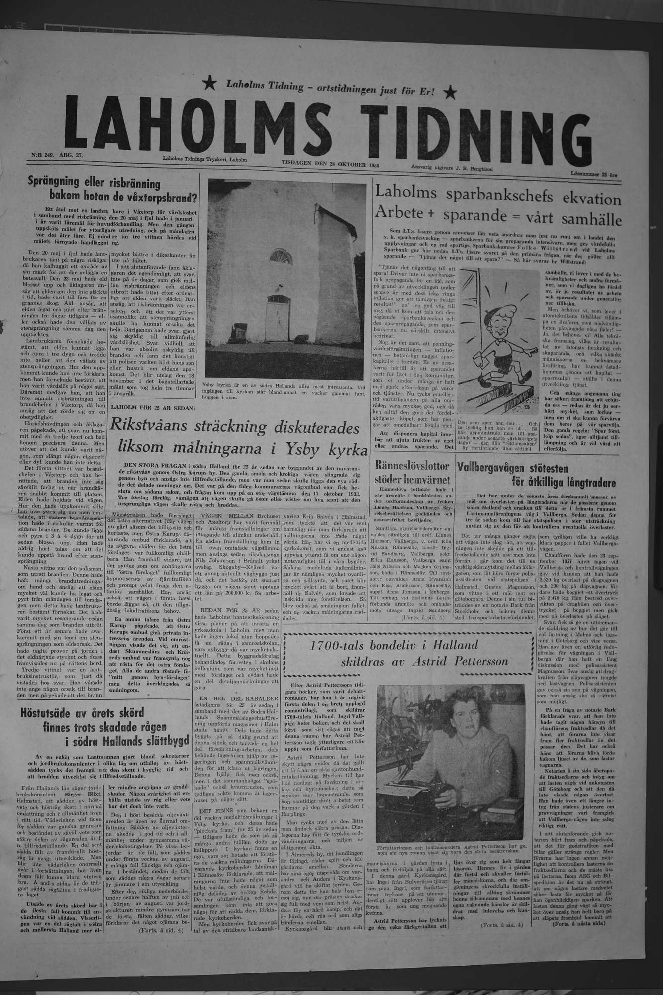 Laholms Tidning Tisdag 28 oktober 1958, sida 1