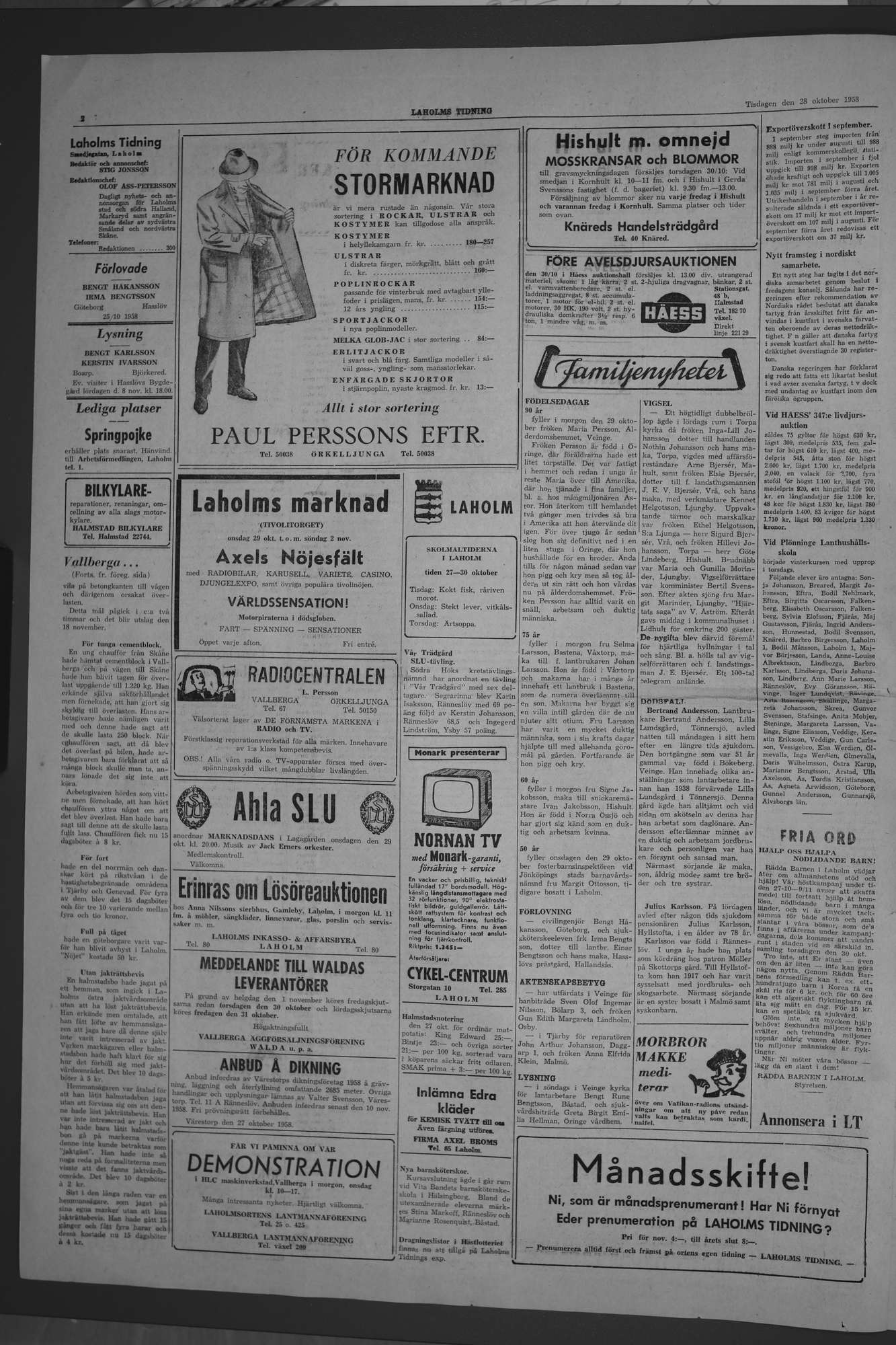 Laholms Tidning Tisdag 28 oktober 1958, sida 2