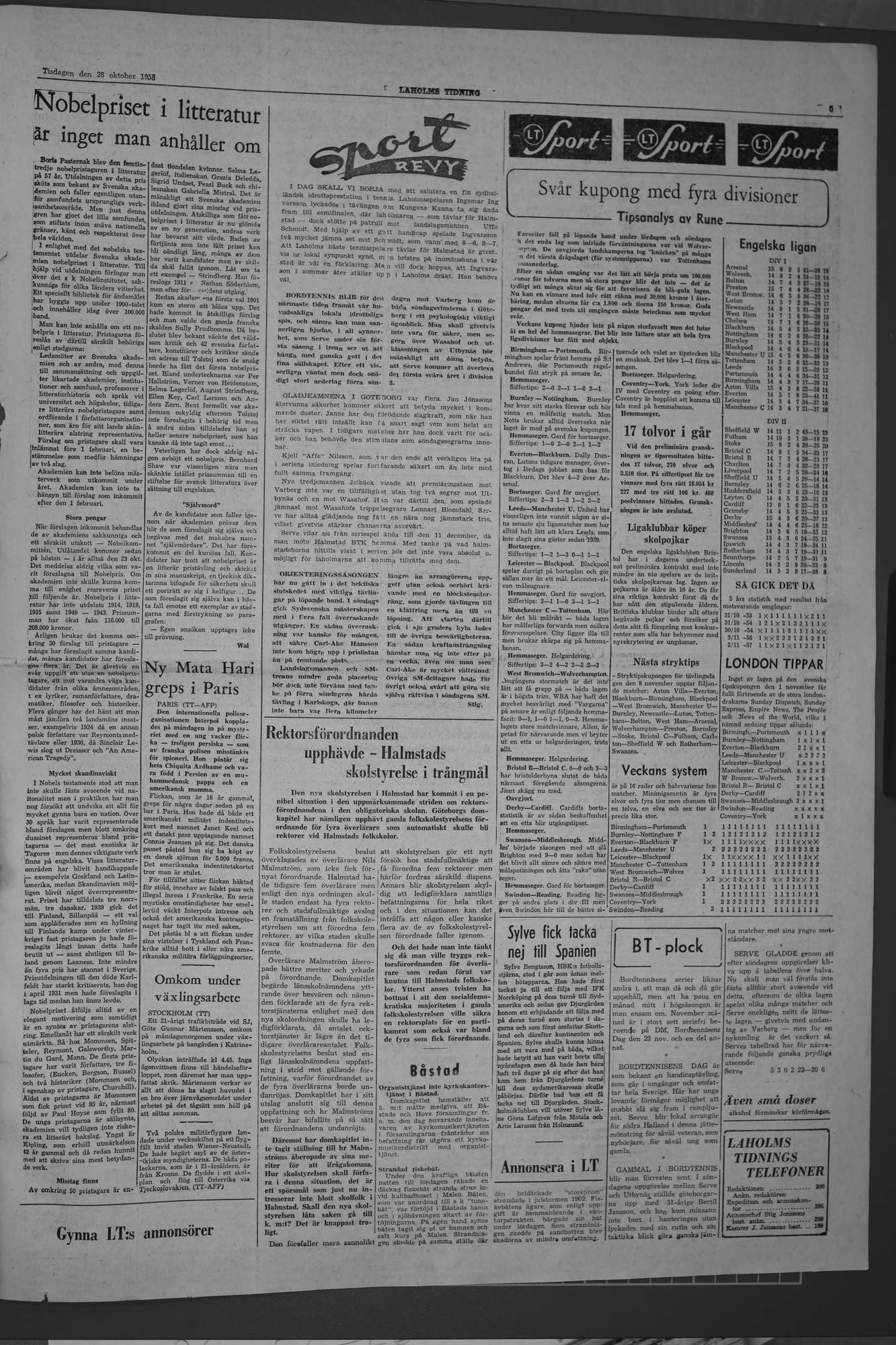 Laholms Tidning Tisdag 28 oktober 1958, sida 5
