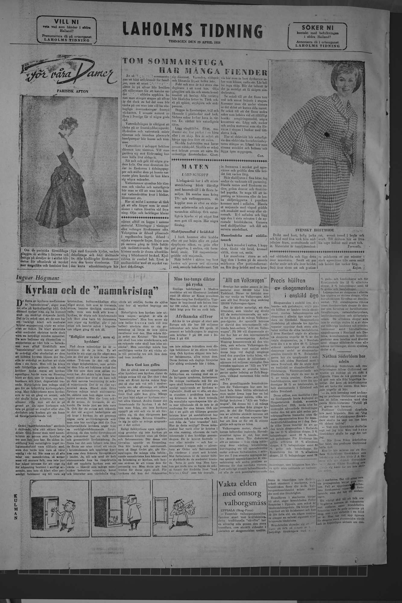 Laholms Tidning Tisdag 29 april 1958, sida 8