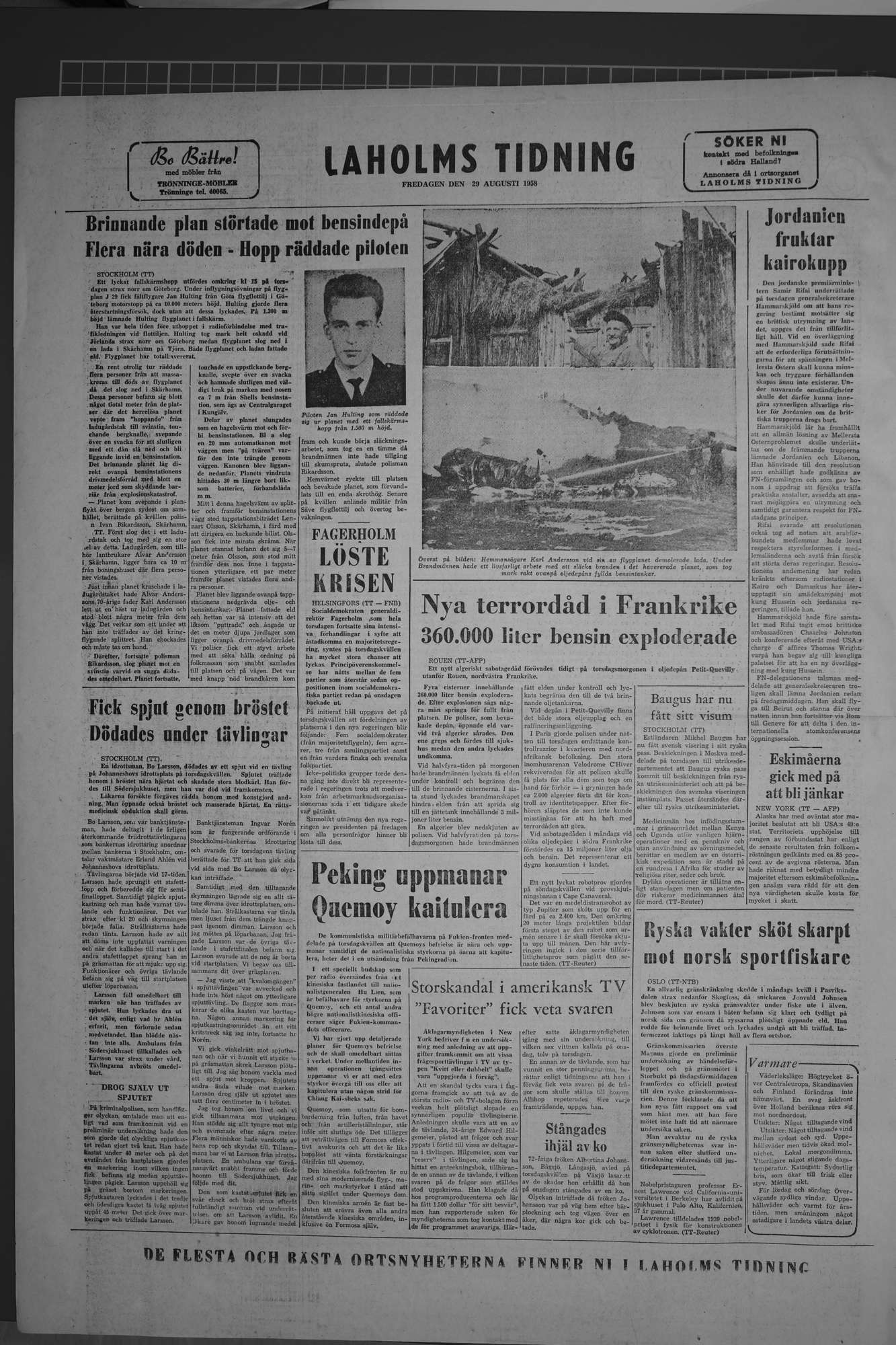 Laholms Tidning Fredag 29 augusti 1958, sida 8