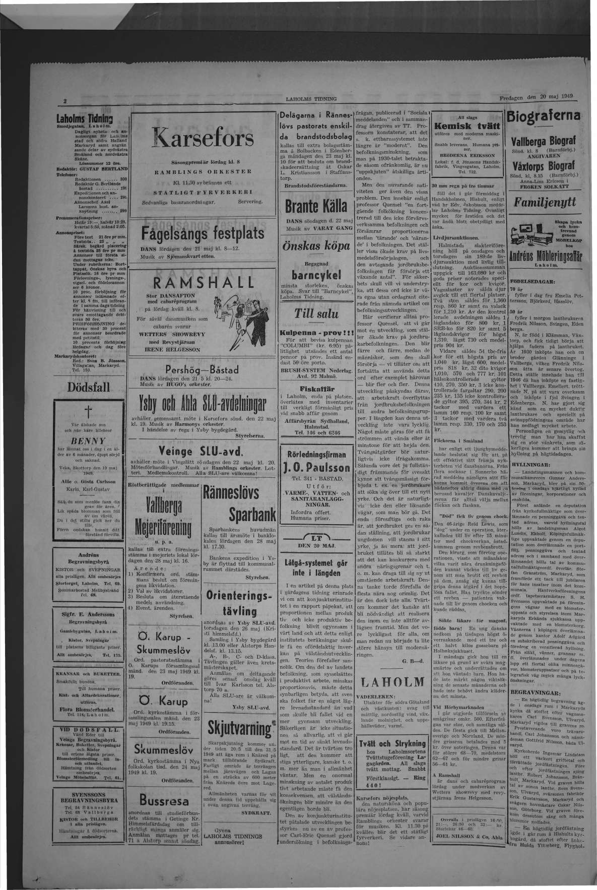 Laholms Tidning Fredag 20 maj 1949, sida 2