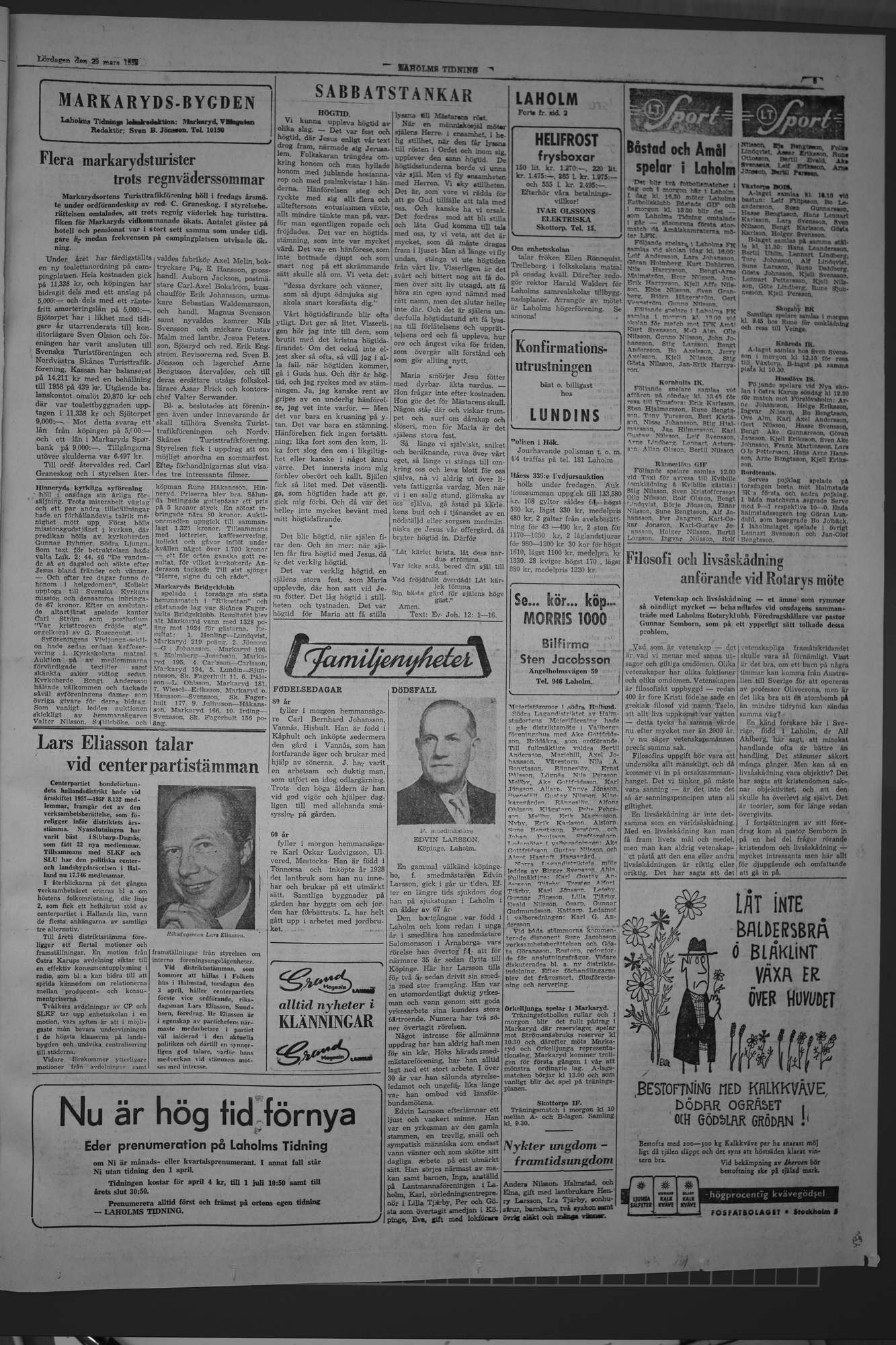 Laholms Tidning Lördag 29 mars 1958, sida 5