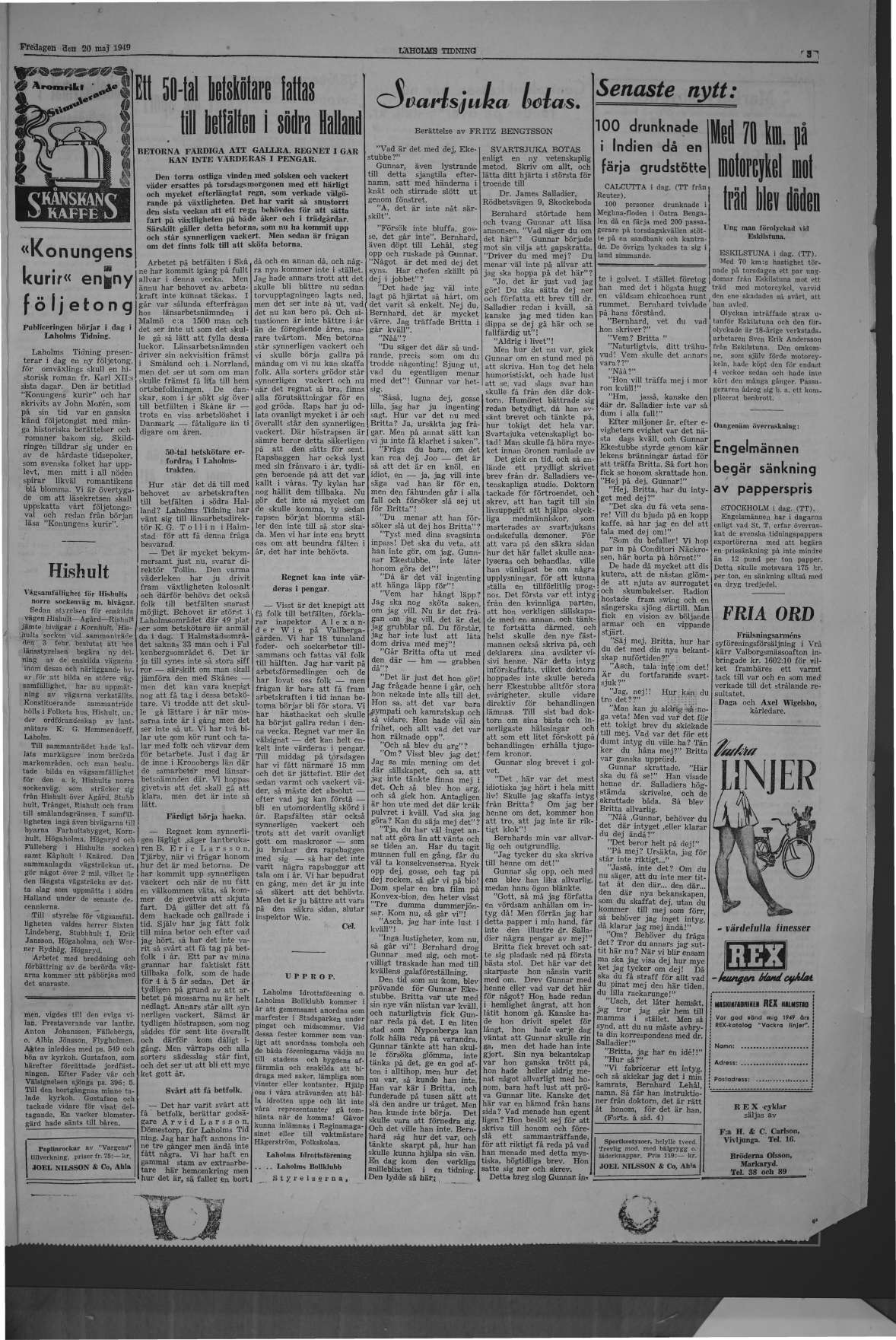 Laholms Tidning Fredag 20 maj 1949, sida 3