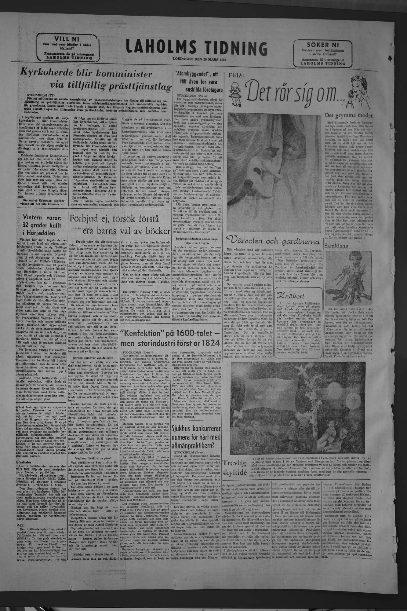 Laholms Tidning Lördag 29 mars 1958, sida 8
