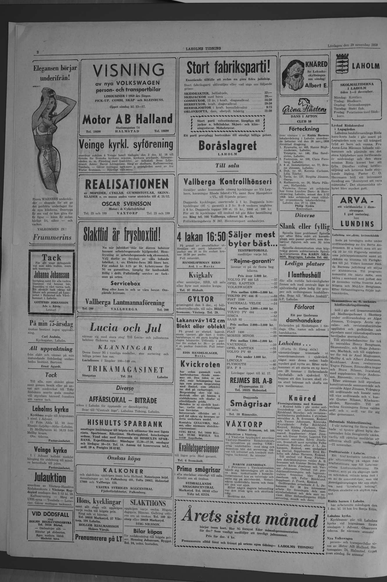 Laholms Tidning Lördag 29 november 1958, sida 2