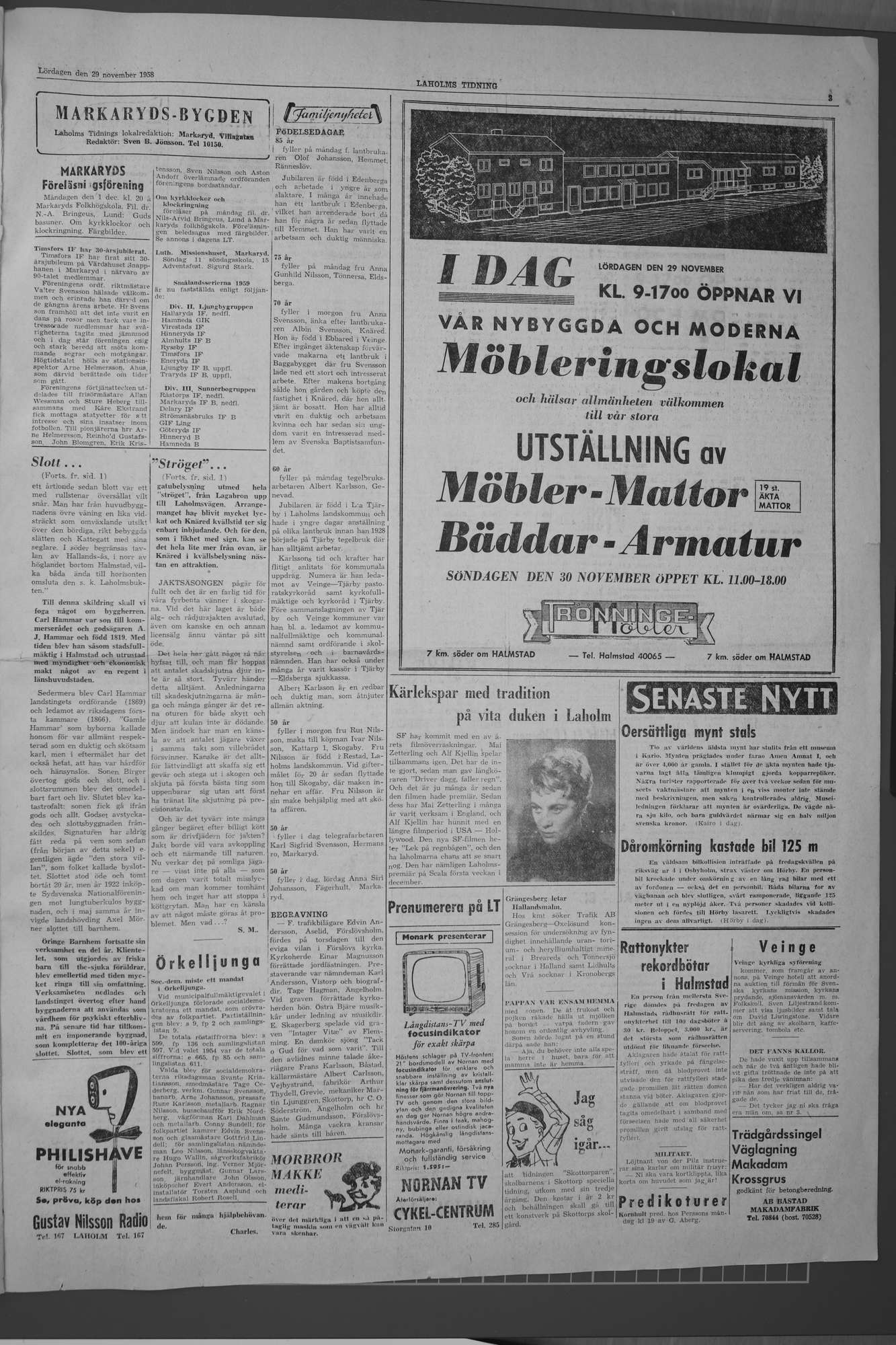 Laholms Tidning Lördag 29 november 1958, sida 3