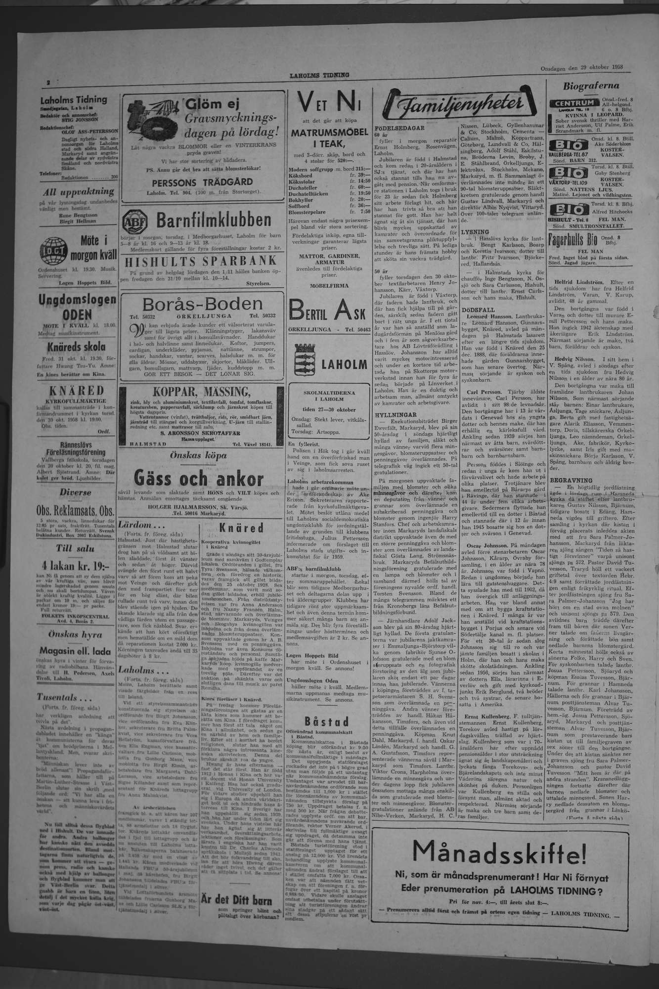 Laholms Tidning Onsdag 29 oktober 1958, sida 2