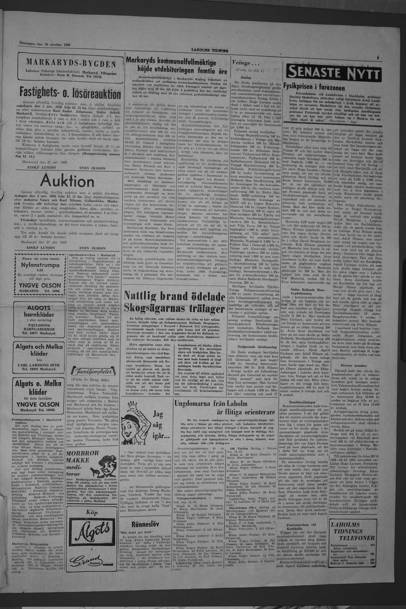 Laholms Tidning Onsdag 29 oktober 1958, sida 3