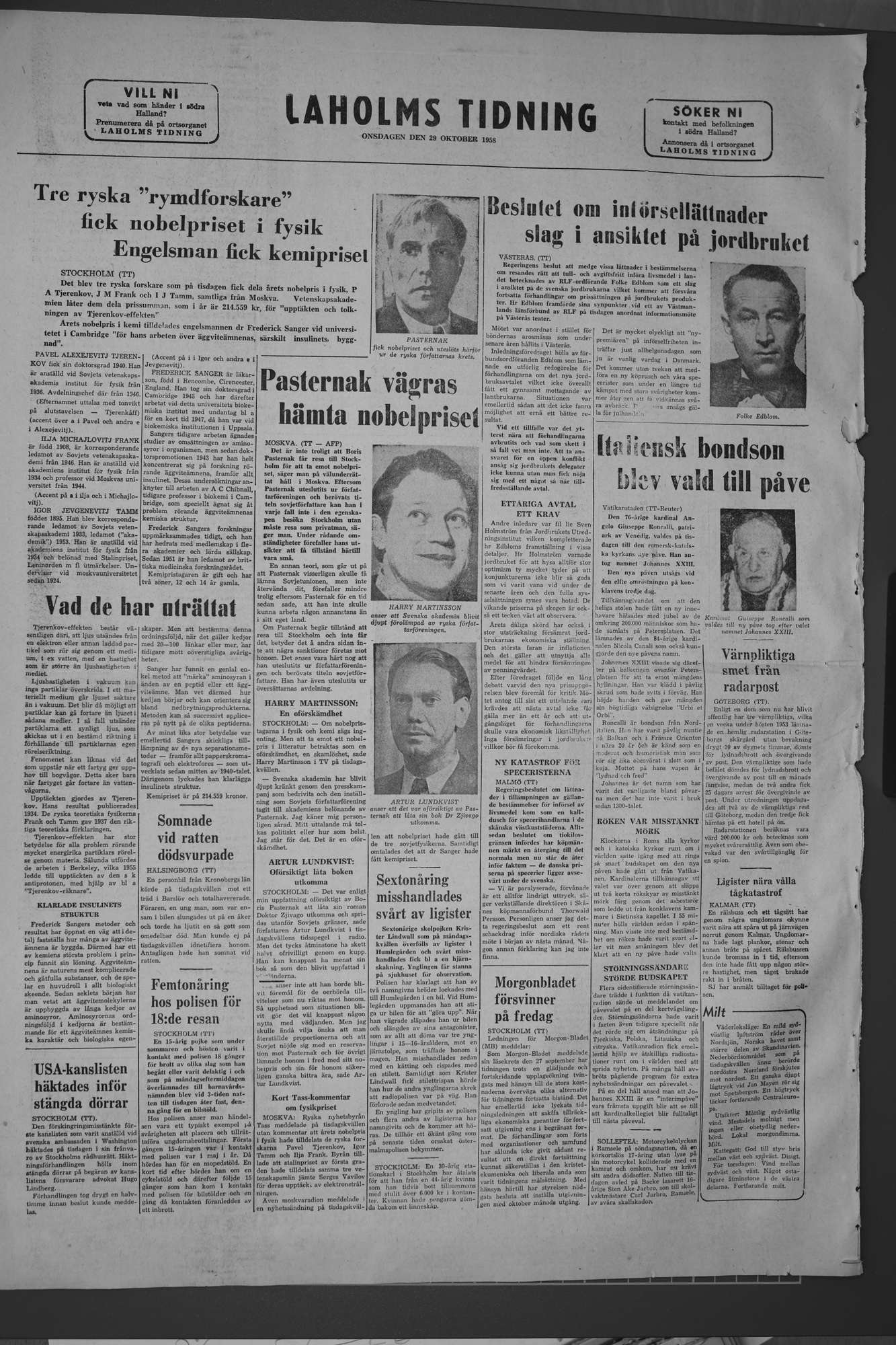 Laholms Tidning Onsdag 29 oktober 1958, sida 8