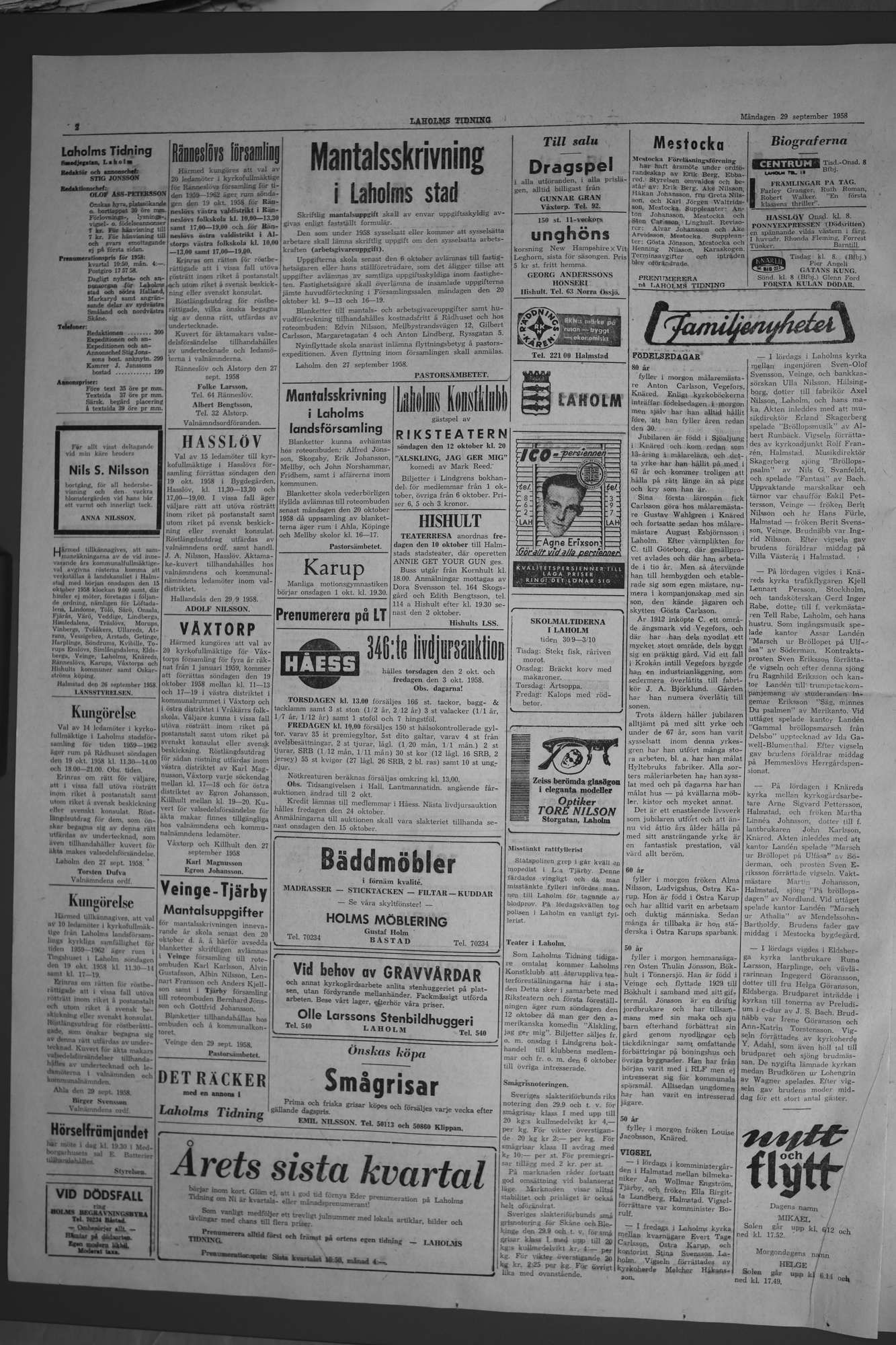 Laholms Tidning Måndag 29 september 1958, sida 2