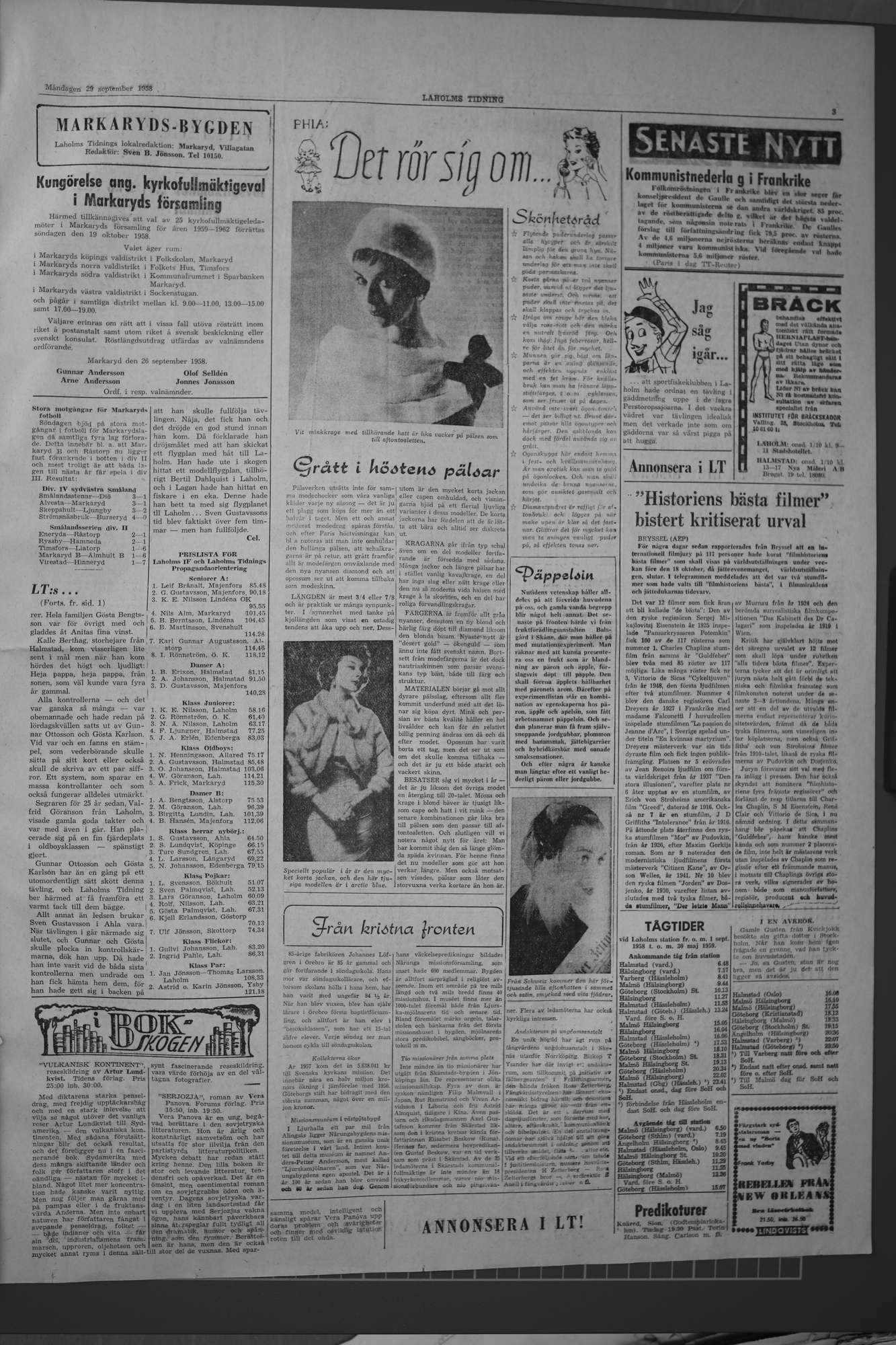 Laholms Tidning Måndag 29 september 1958, sida 3
