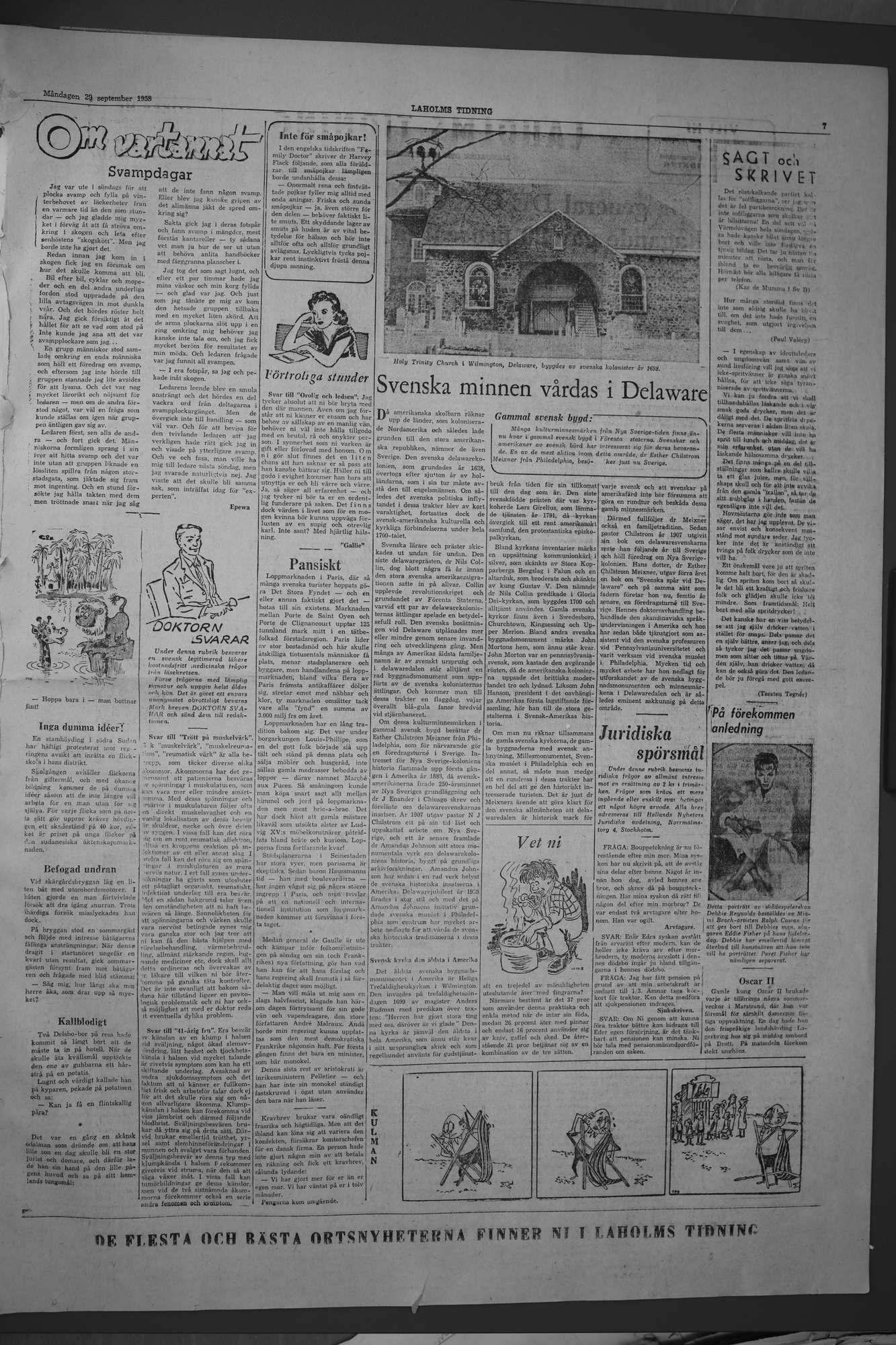 Laholms Tidning Måndag 29 september 1958, sida 7