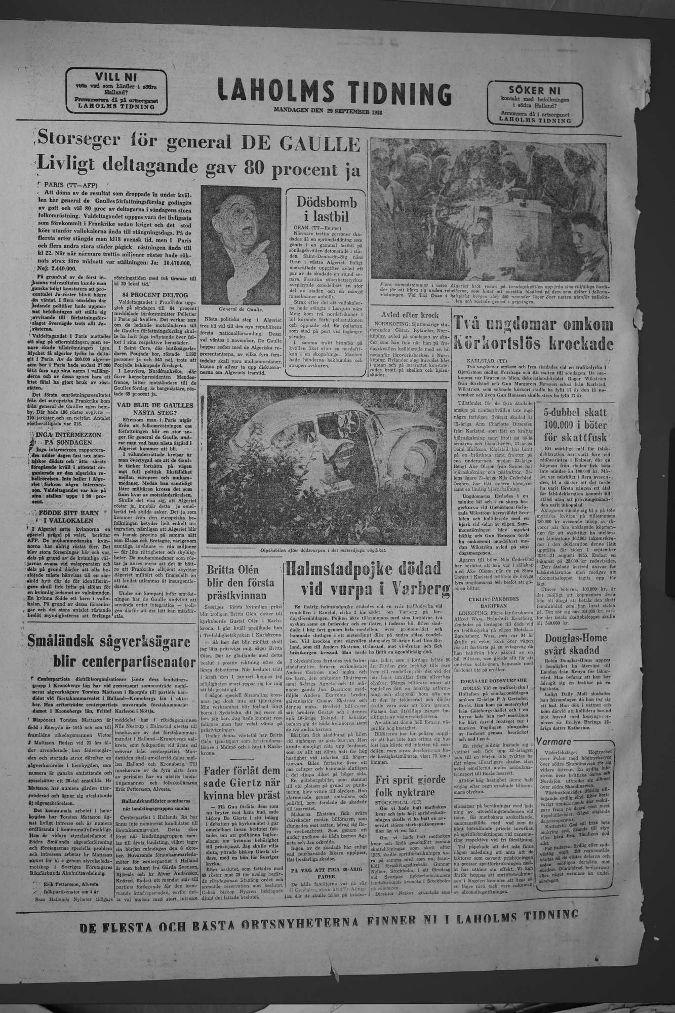Laholms Tidning Måndag 29 september 1958, sida 8
