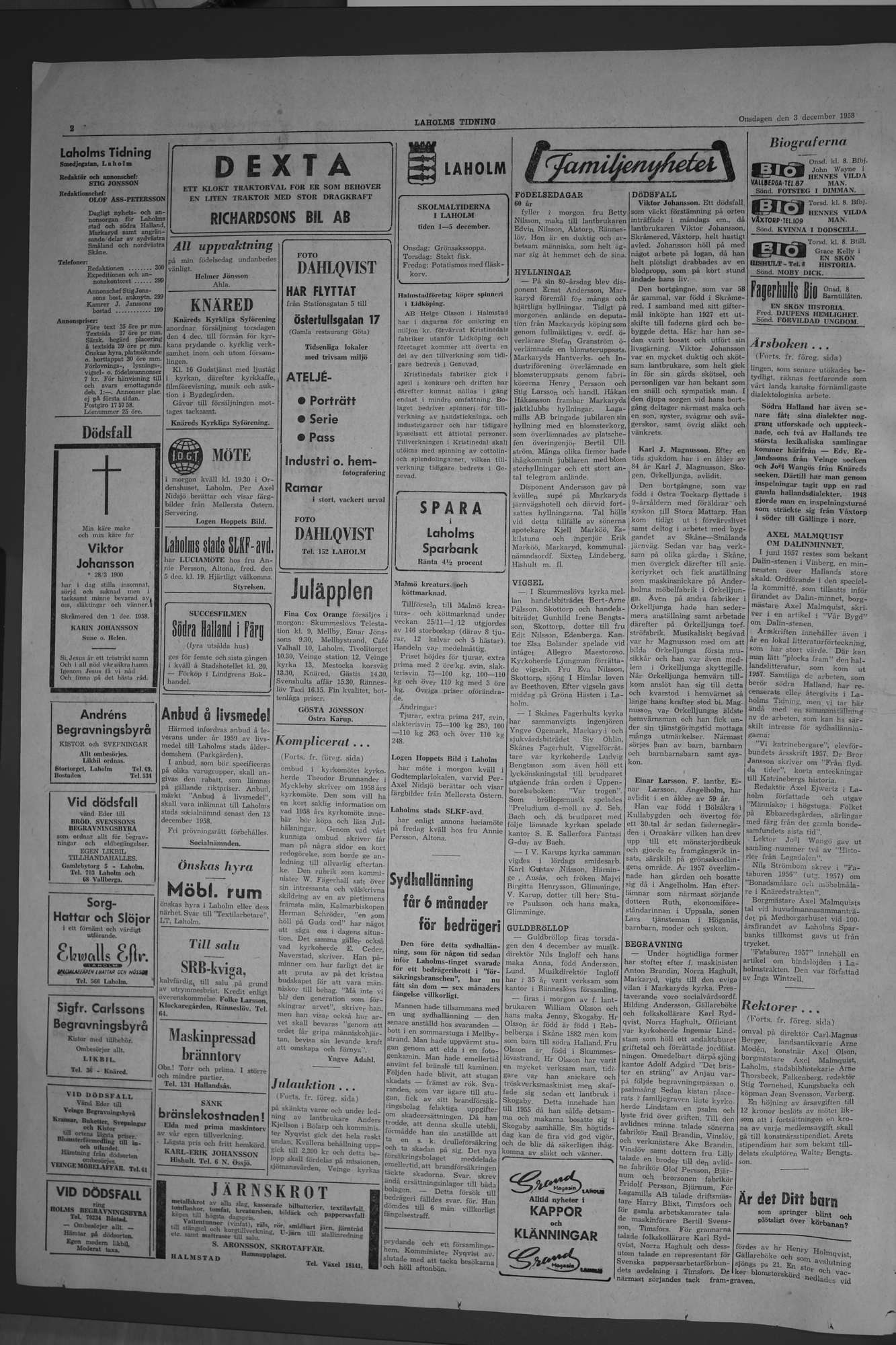 Laholms Tidning Onsdag 3 december 1958, sida 2