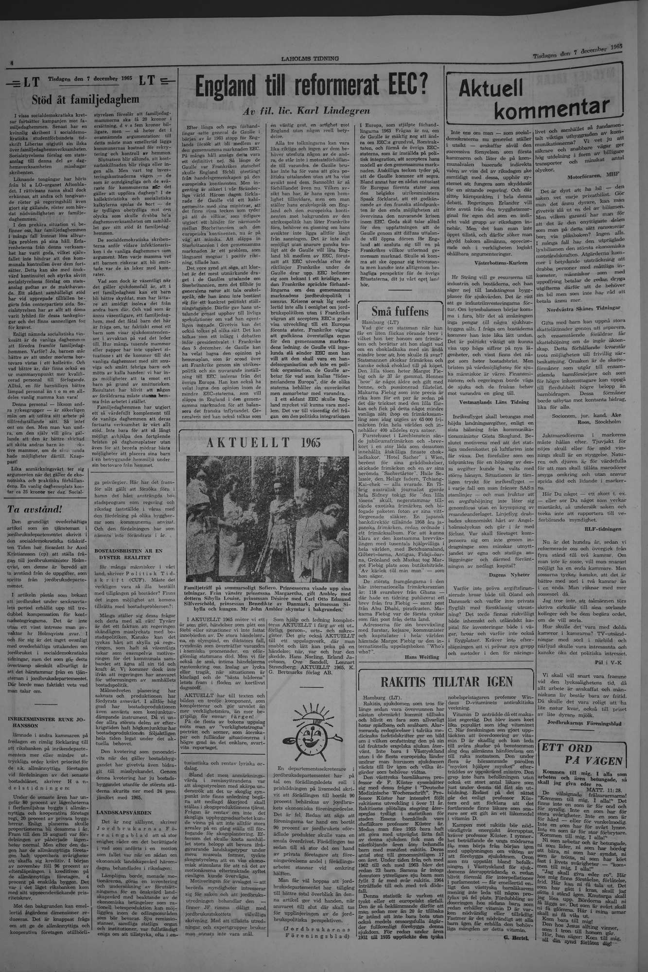 Laholms Tidning Tisdag 7 december 1965, sida 4