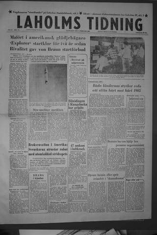 Förstasidan, Måndag 3 februari 1958