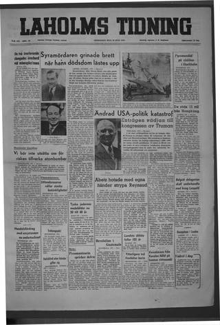 Förstasidan, Onsdag 20 juli 1949
