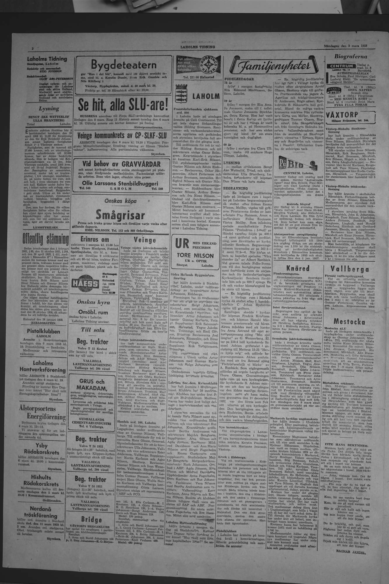 Laholms Tidning Måndag 3 mars 1958, sida 2